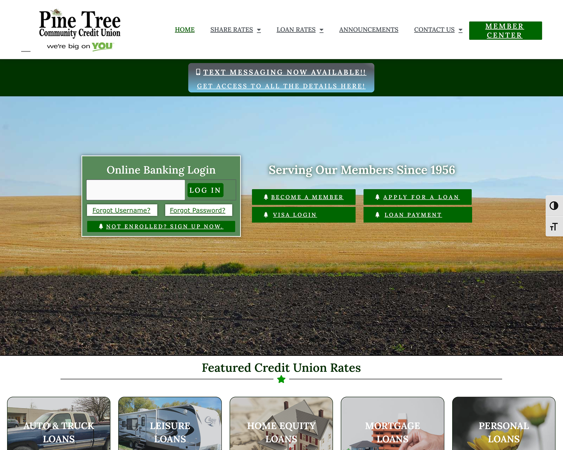 Custom Wordpress Website for Pine Tree Community Credit Union