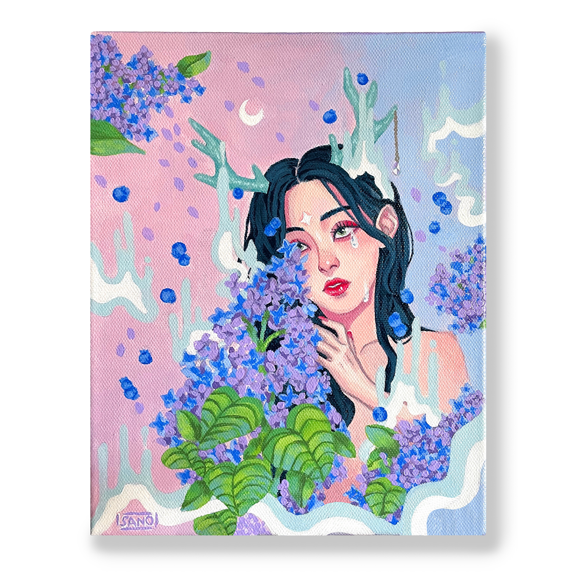 Lilacs and Blueberries - Acrylic on Canvas - 8x10" inch - 2022