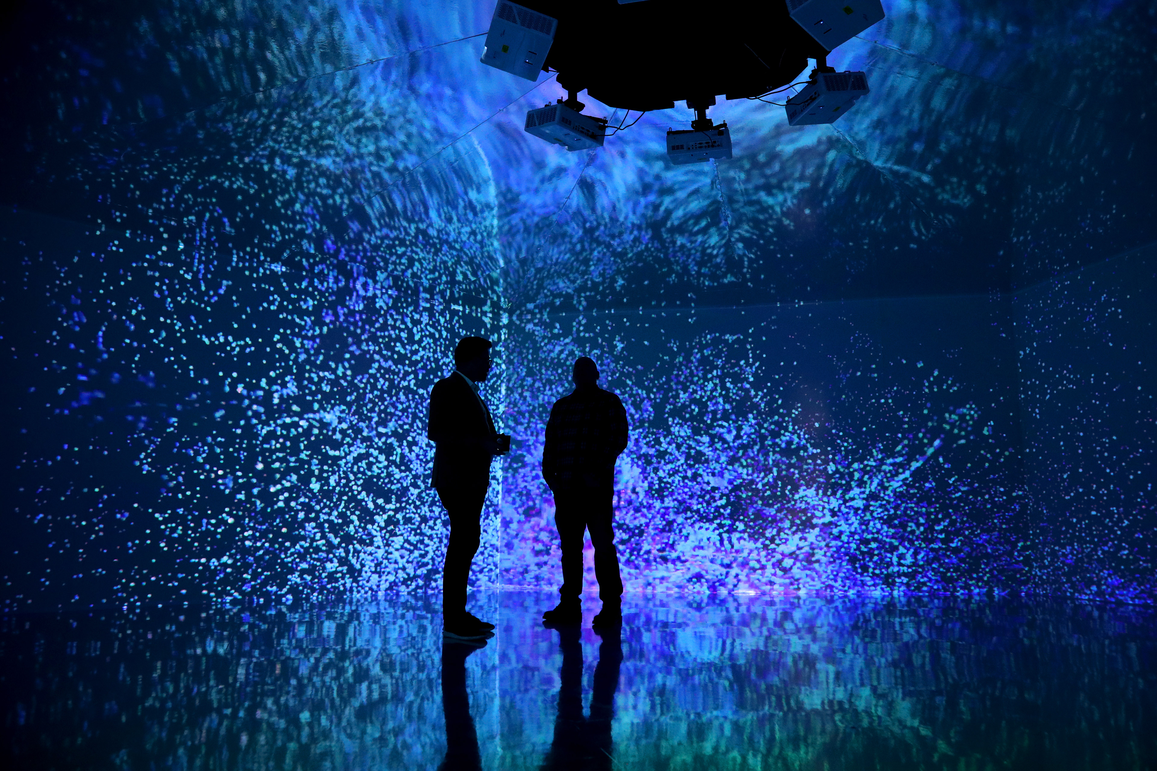 IGNITE organizers preview an immersive art, light, video and sound installation at MAD ARTS in Dania Beach, Fl. for its annual five-day free event showcasing multiple artists' installations in Fort Lauderdale.