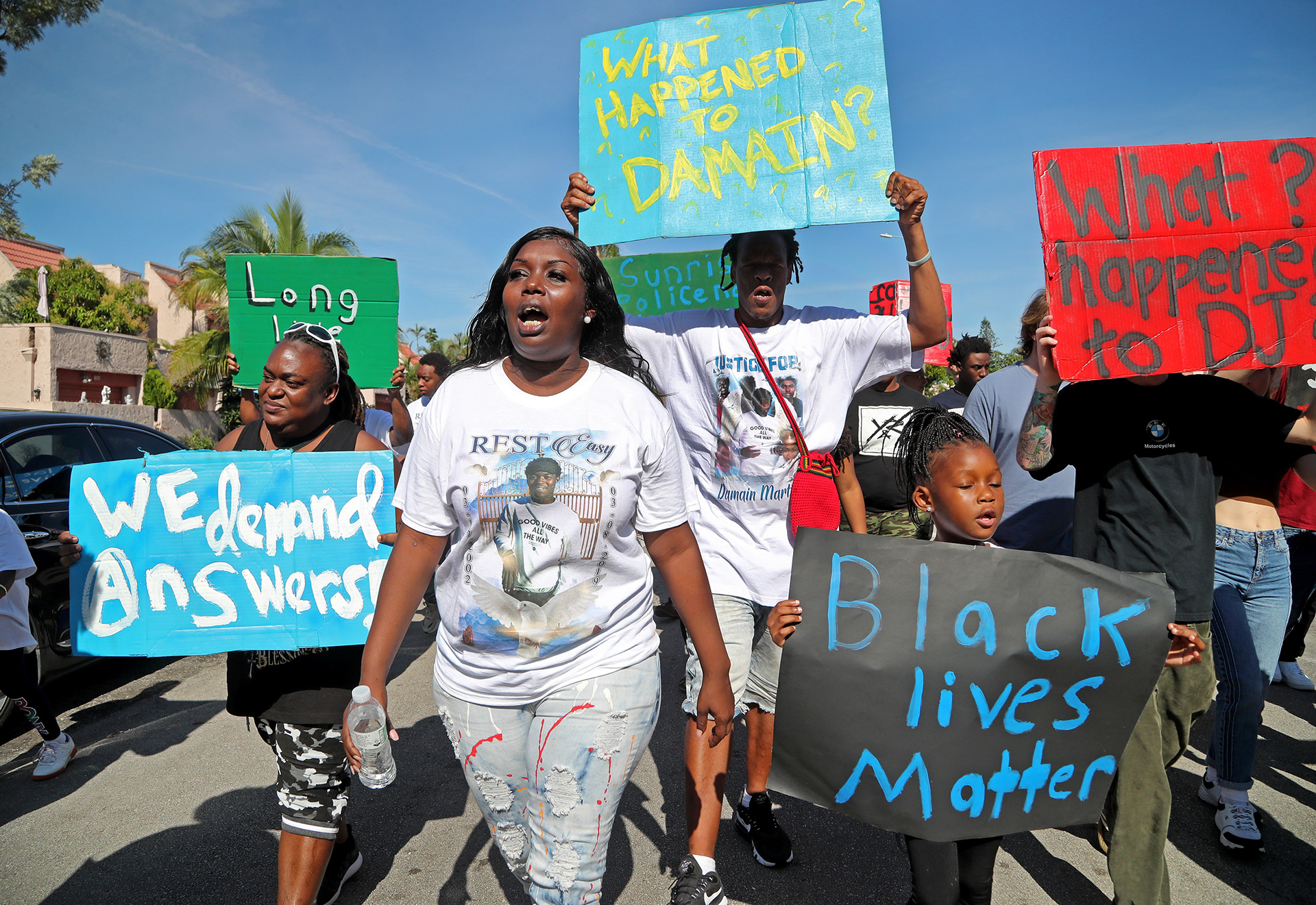 Tequila Waters, mother of Damain Martin, marches in protest demanding answers about the death of her 16-year-old son who drowned in a canal March 8, 2019 while being chased by police.