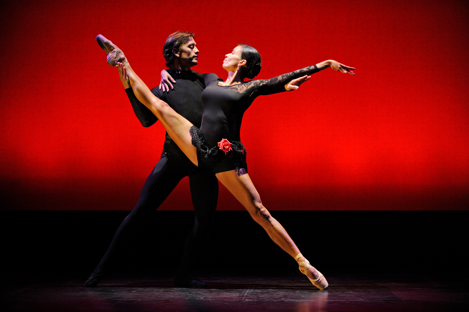 Ballet dancers rehearse for a performance of Carmen