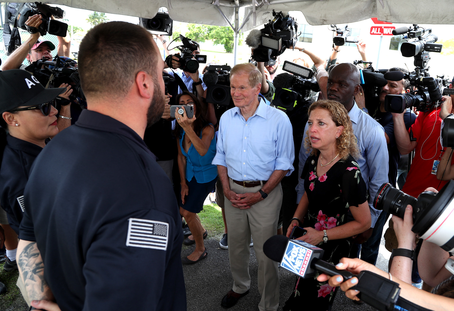 Florida Sen. Bill Nelson and Congresswoman Debbie Wasserman Schultz are denied entry into the Homestead Temporary Shelter for Unaccompanied Children on June 19, 2018.  Roughly 1,000 migrant children were held at the Homestead facility some of whom were separated from their families at the border and others who were unaccompanied minors.