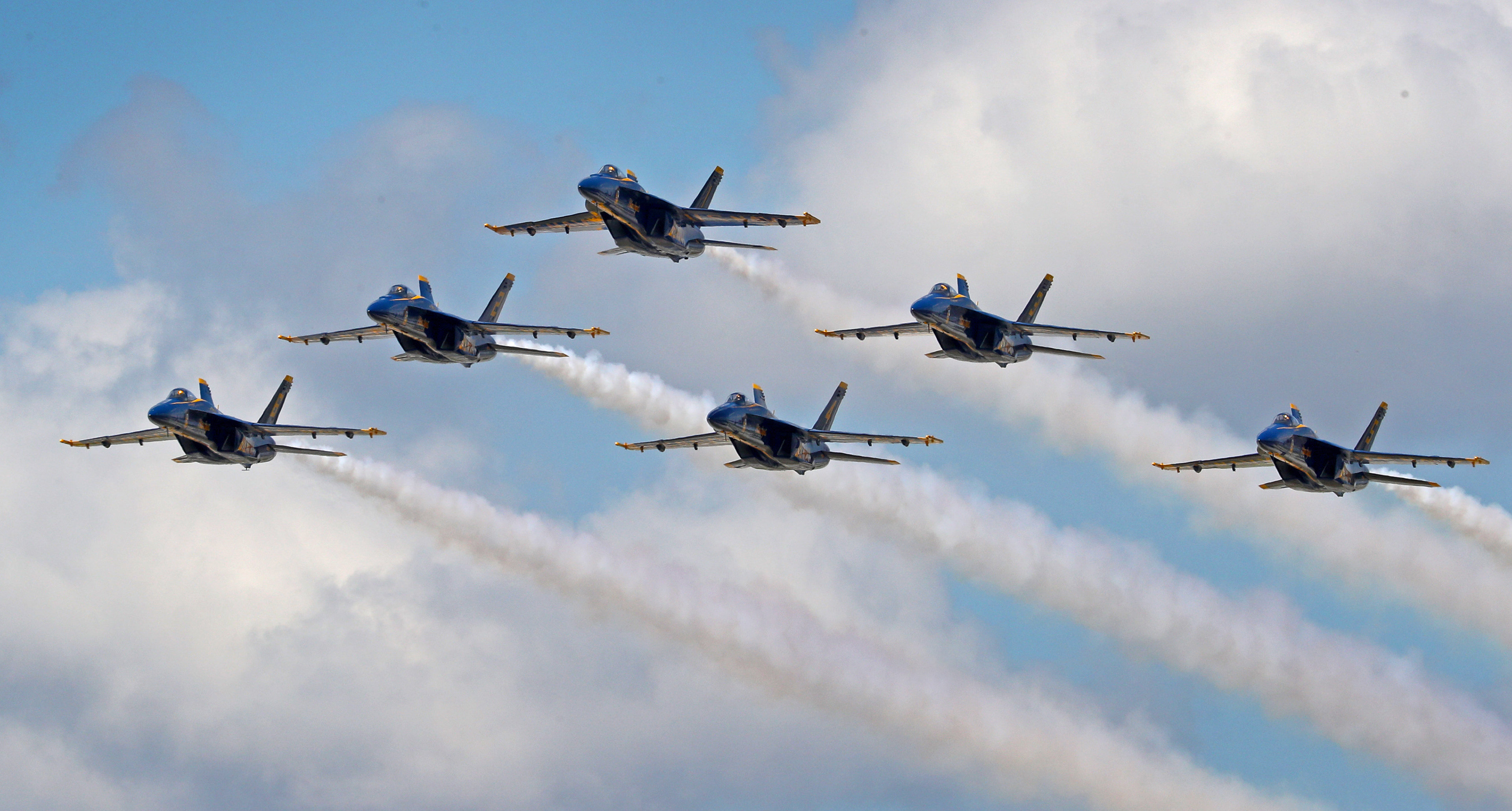 The U.S. Navy Blue Angels approach Fort Lauderdale-Hollywood International Airport in advance of the city's 2021 air show.