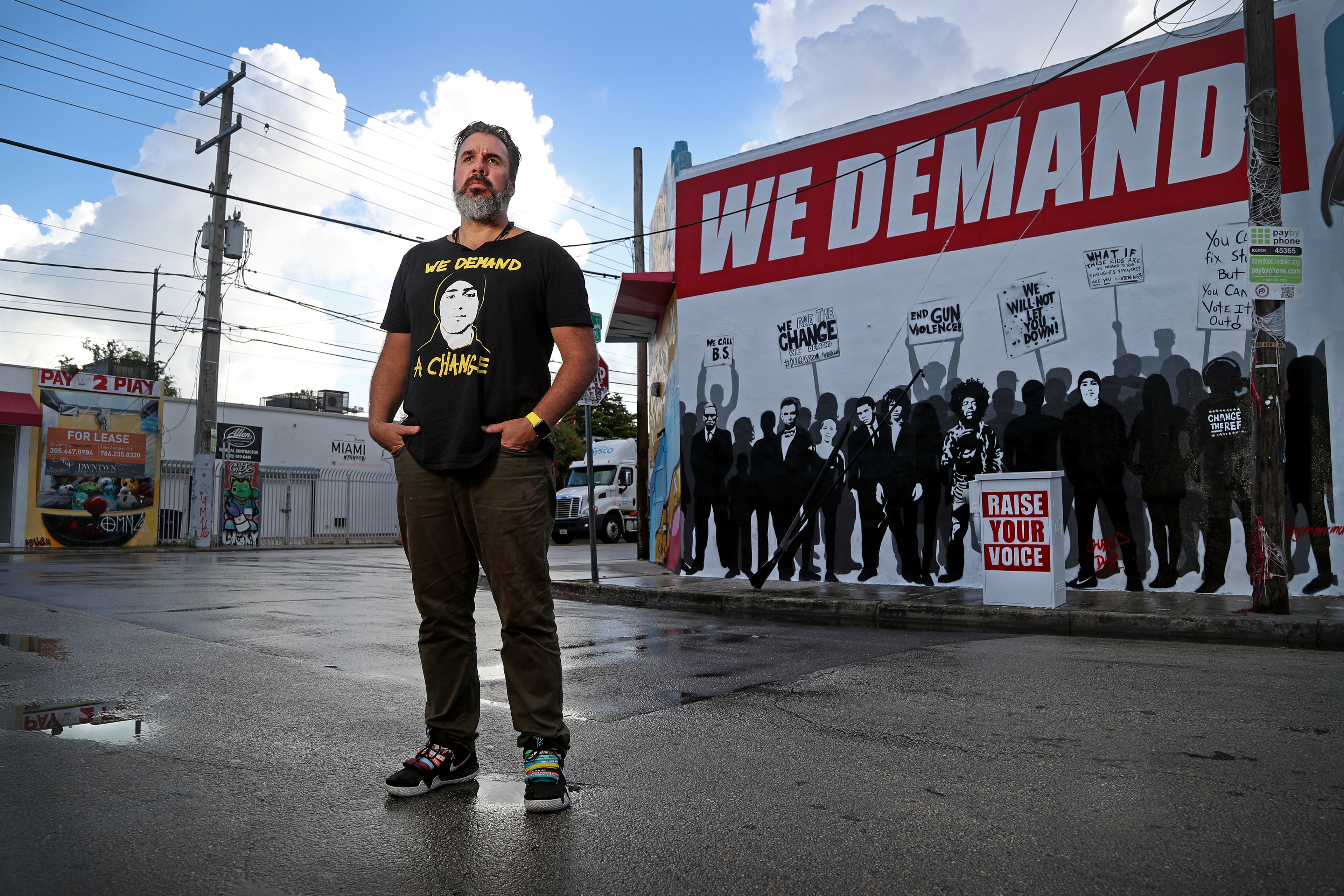 Manuel Oliver, father of Parkland school shooting victim Joaquin Oliver,  has turned his art into activism by creating Walls of Demand murals like this one in Miami.  Walls of Demand is a nationwide art project that strives to bring awareness to gun violence.