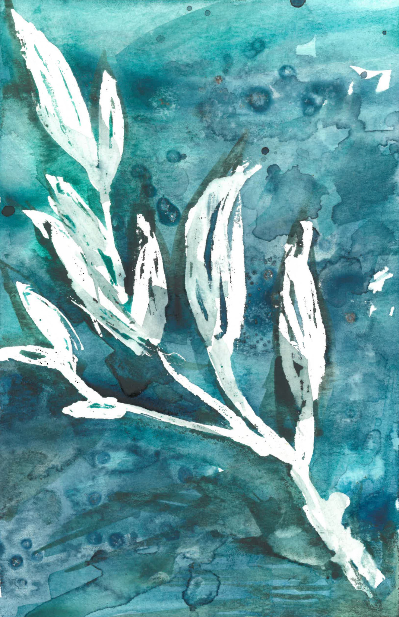 willow leaves abstract watercolor painting