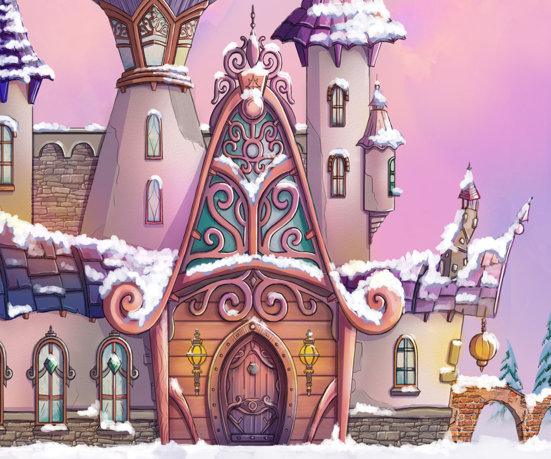 Main entrance snow themed building