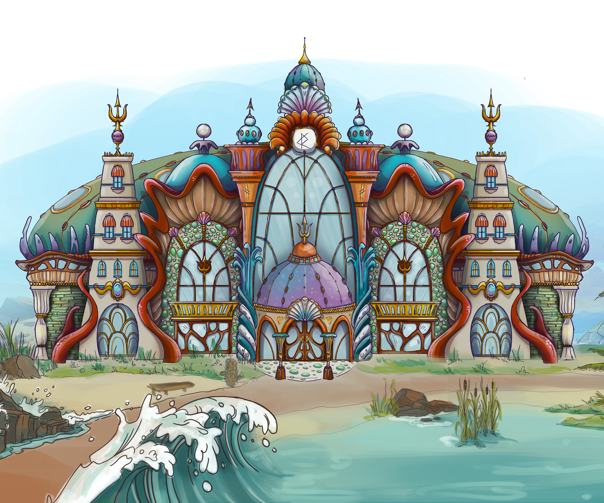 Concept sketch for architecture water themed hotel