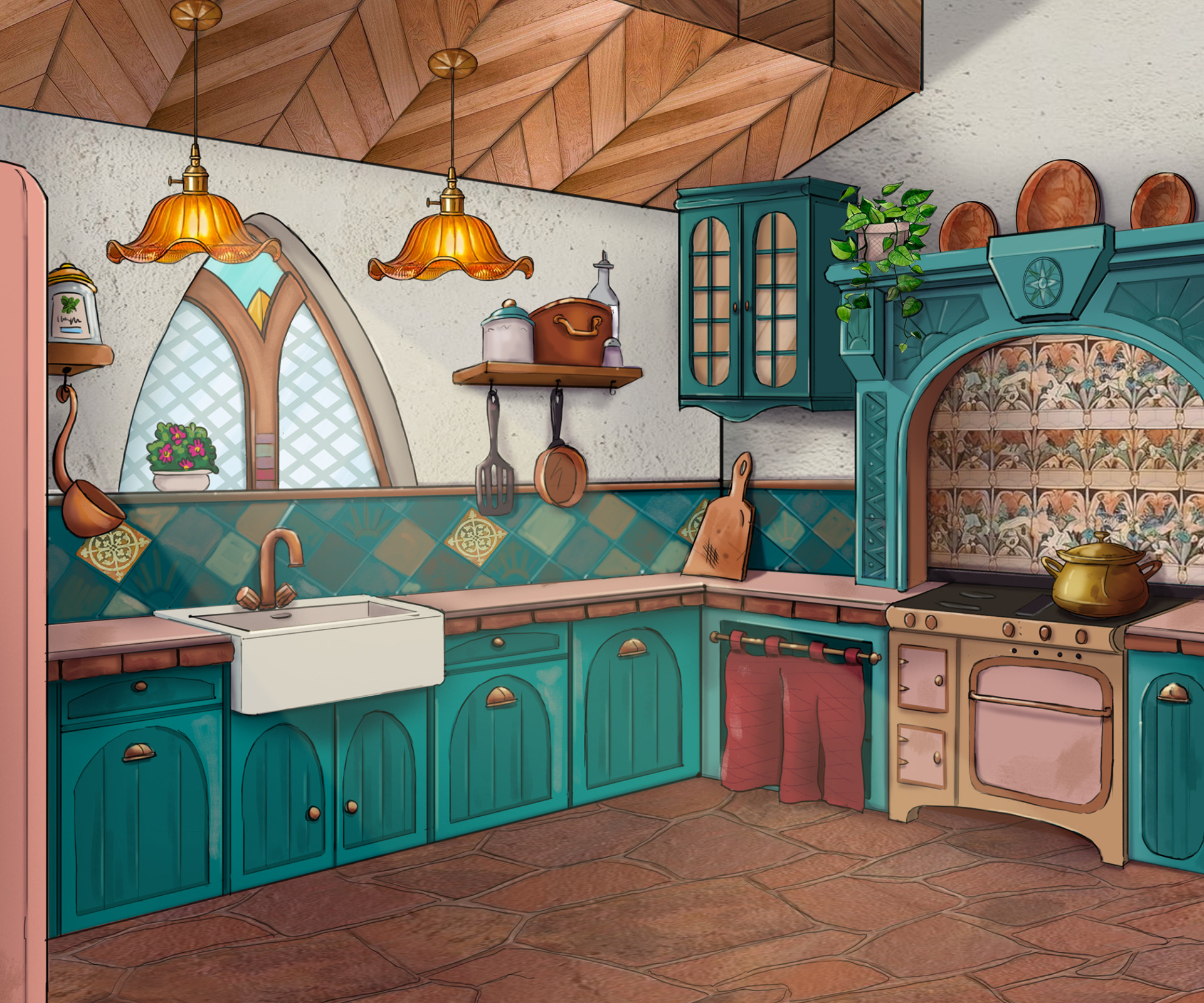 Design for kitchen in themed accommodation