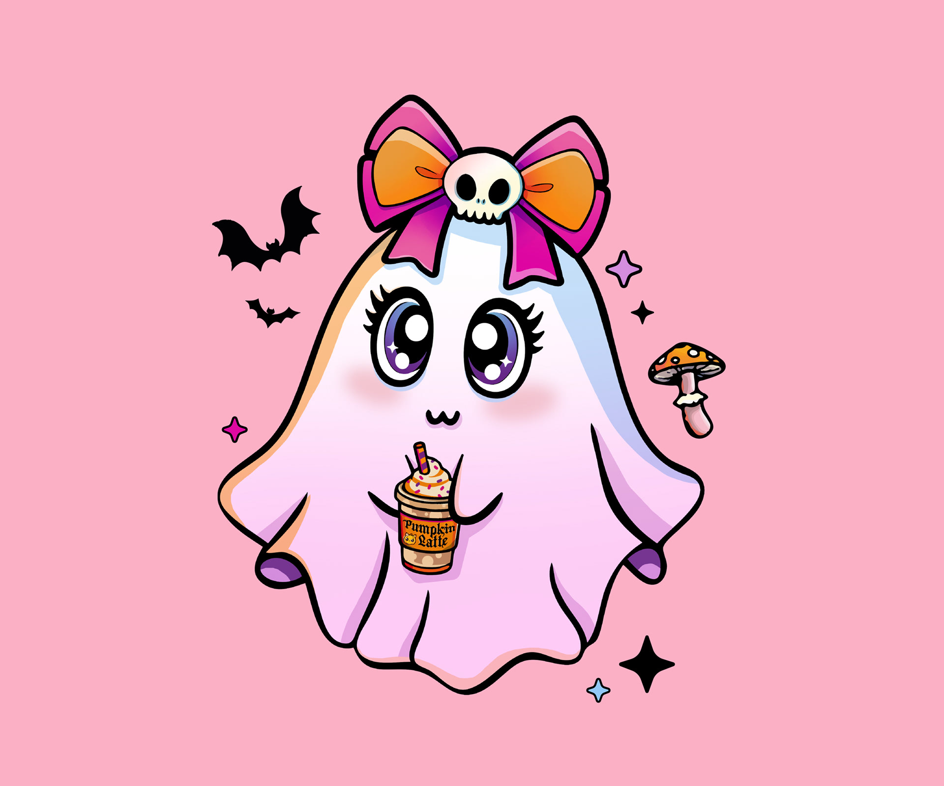 Halloween illustration Pink Ghostie - T-shirt