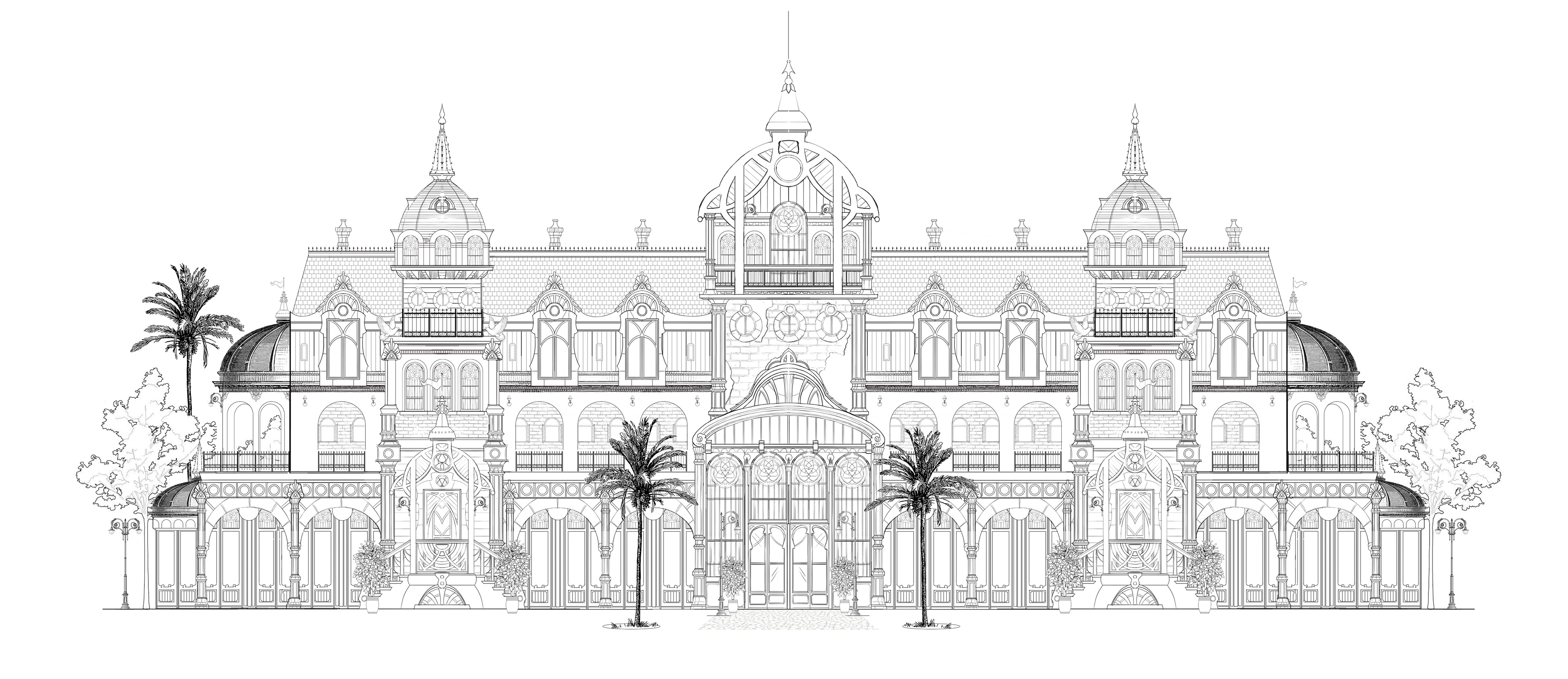 Architecture sketch front of grand hotel