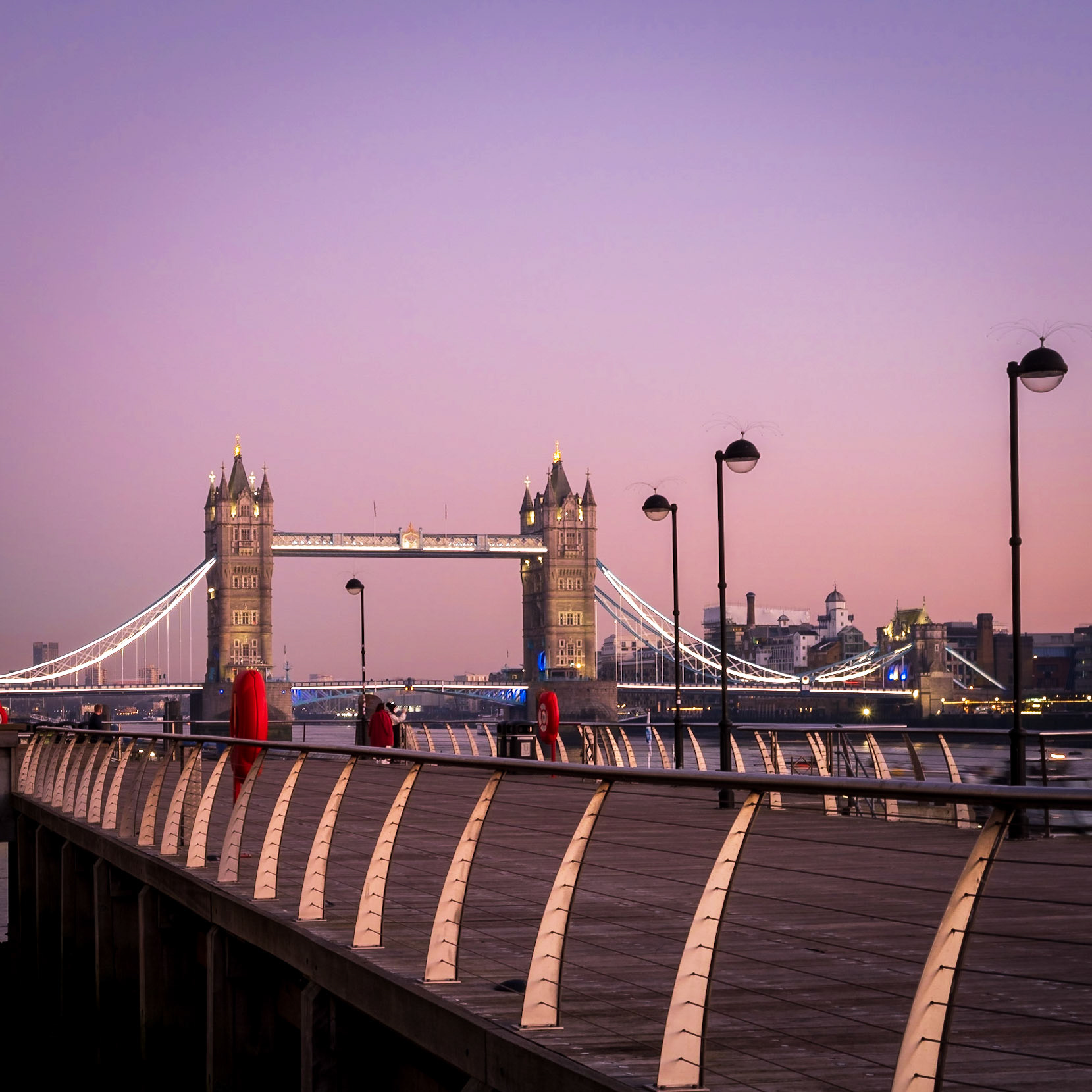 Tower Bridge at dusk from Watery Lane
