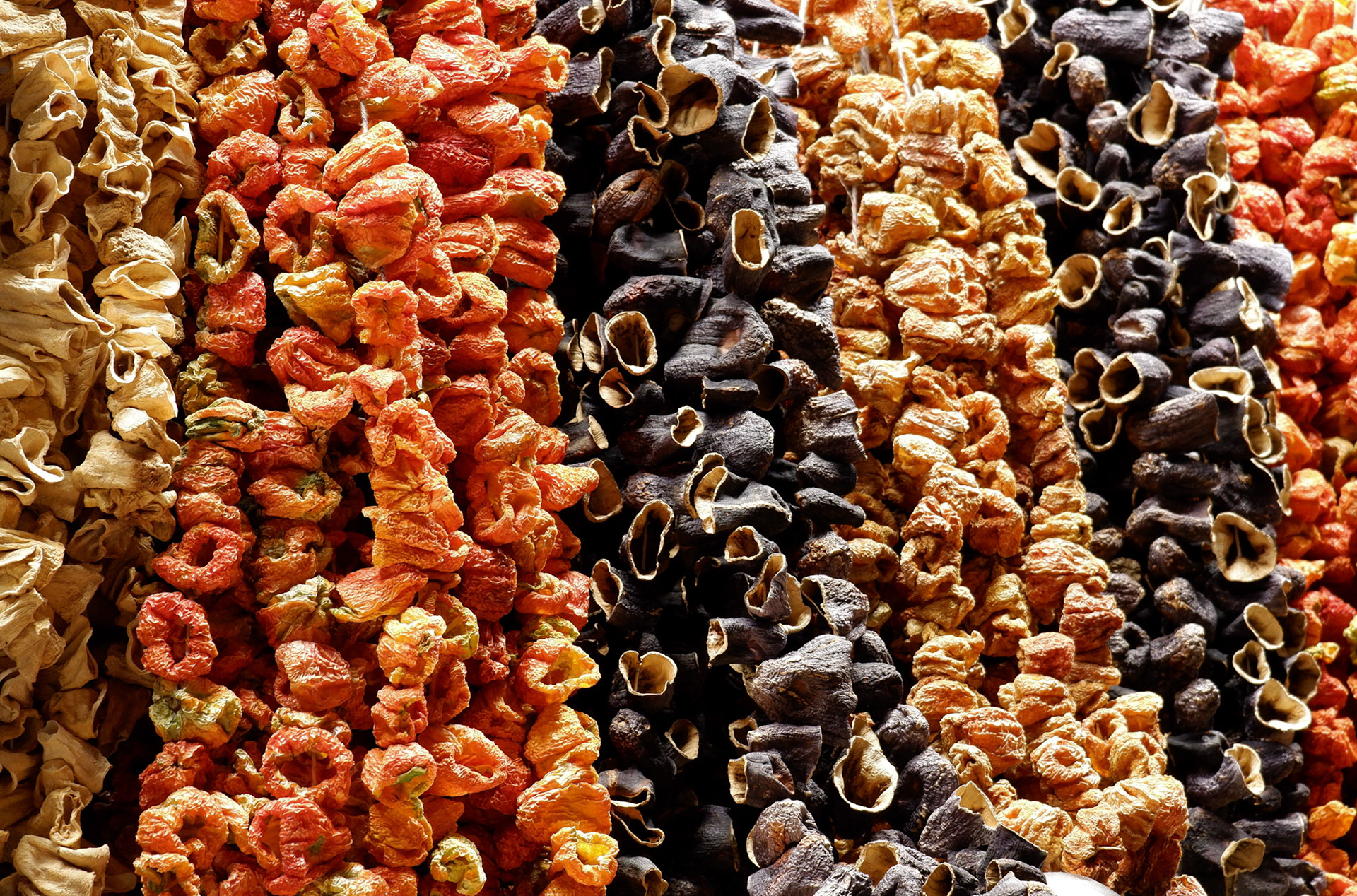 A wall of spices in the Market Bazaar.