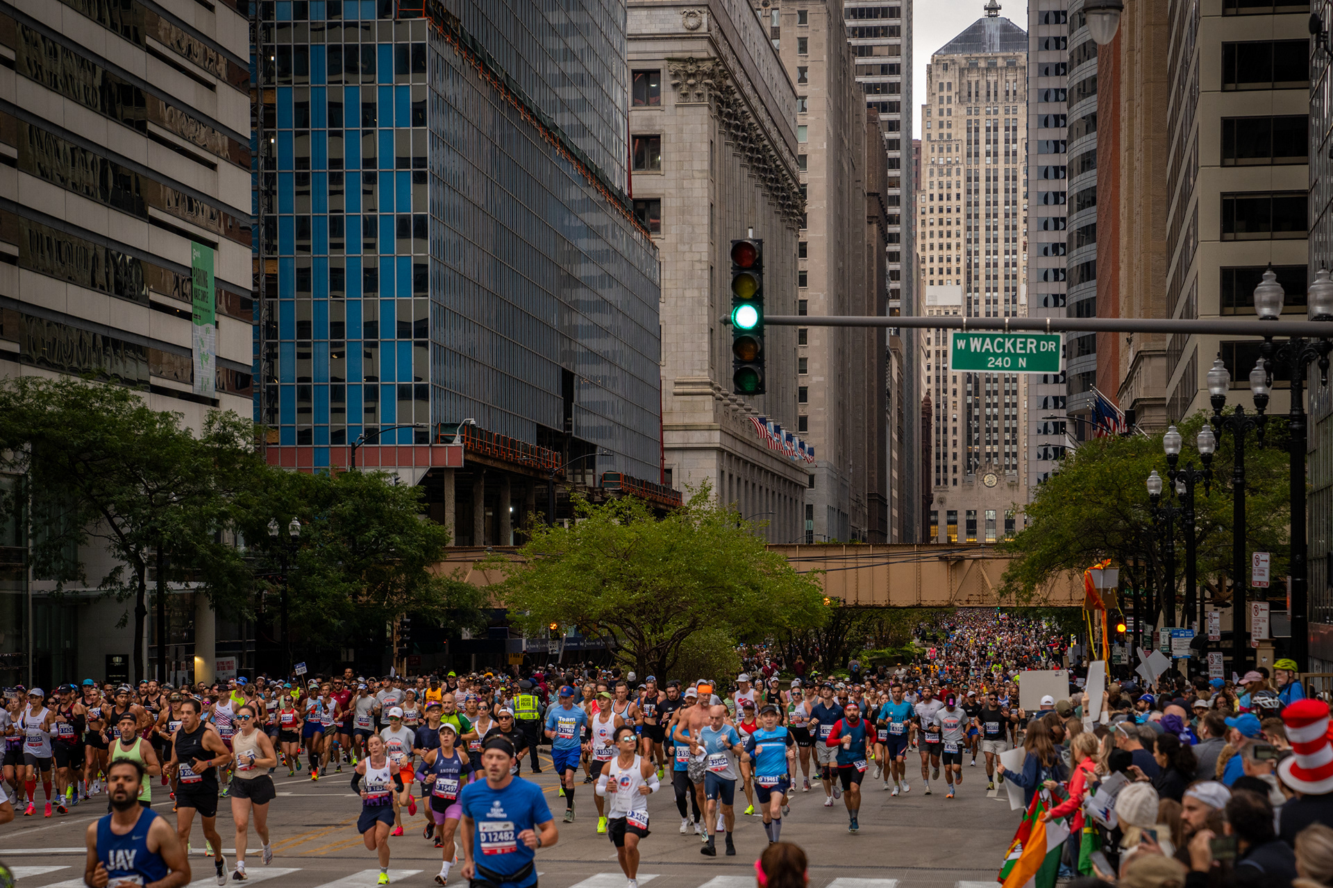 Tens of thousands of runners run down LaSalle Street in Chicago. Oct. 13, 2024.