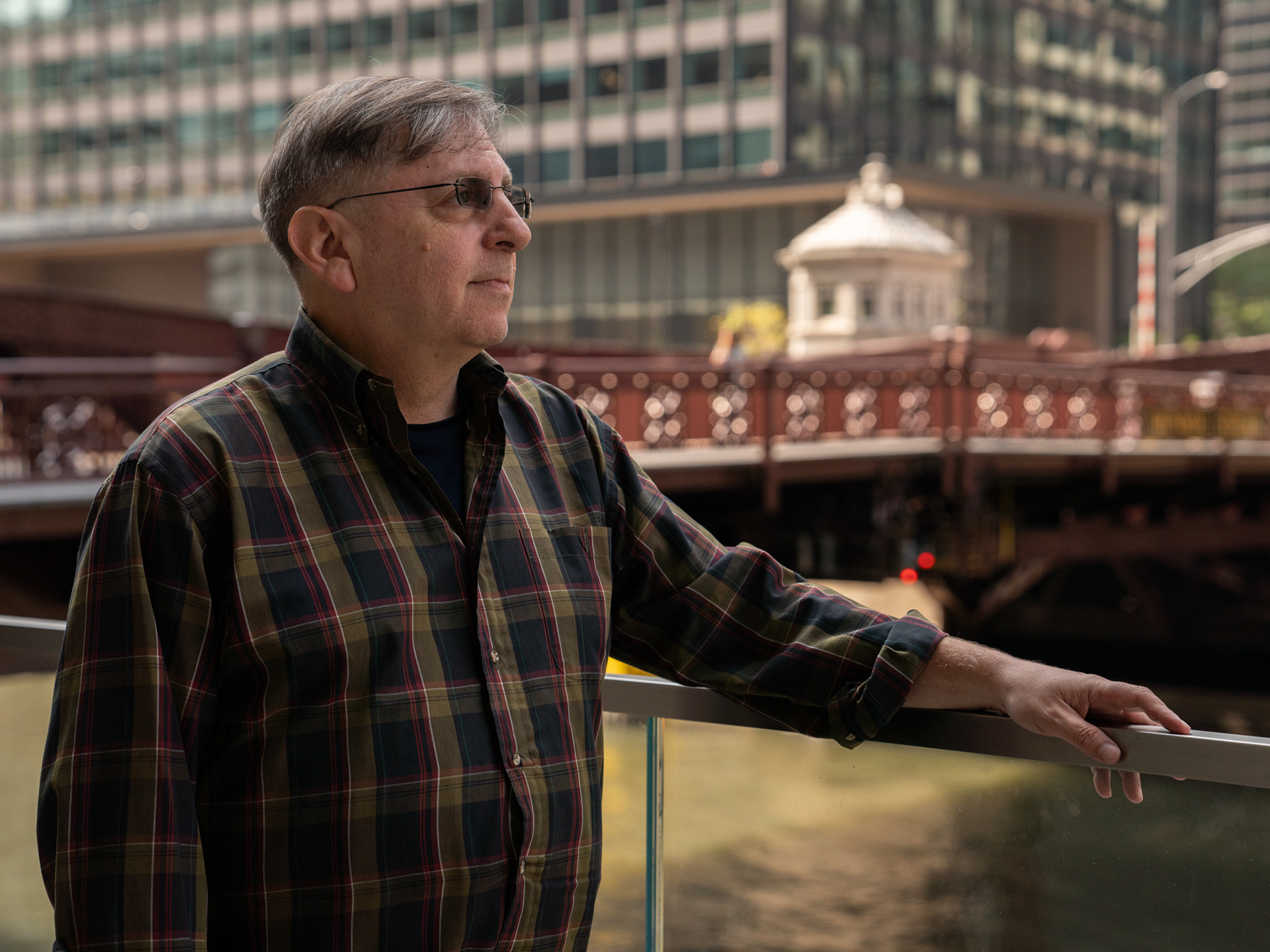 Mark Shore poses for a portrait outside his office in Chicago. Shore was on the 62nd floor of the World Trade Center South Tower on September 11, 2001. 