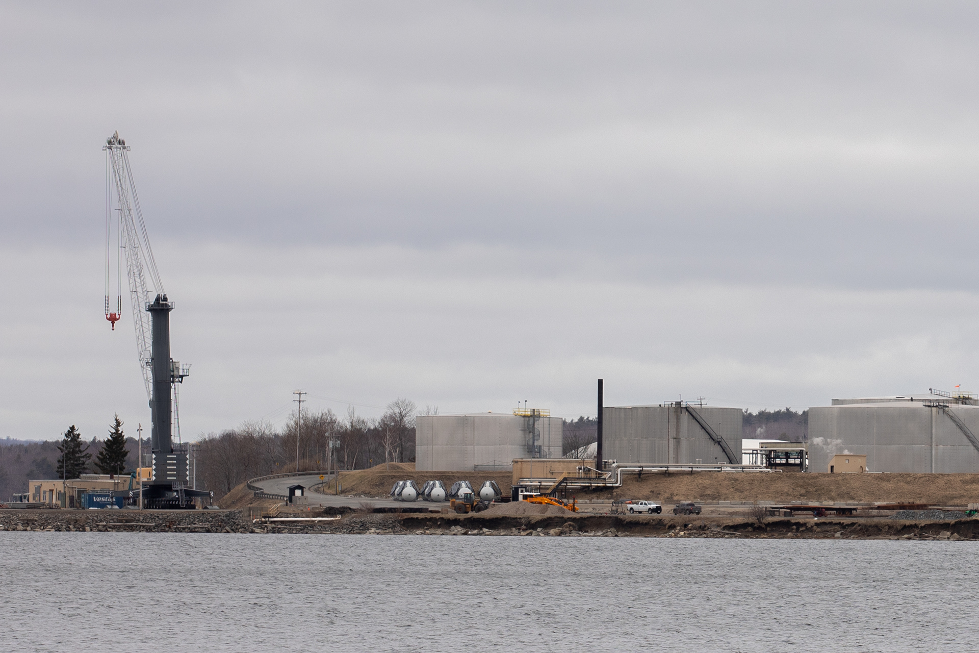 Mack Point across the water from Sears Island. Mack Point is the second location in Searsport that was considered by the state was the site for the offshore wind development port and is the favored location by several community members seeking to protect Sears Island from development.
