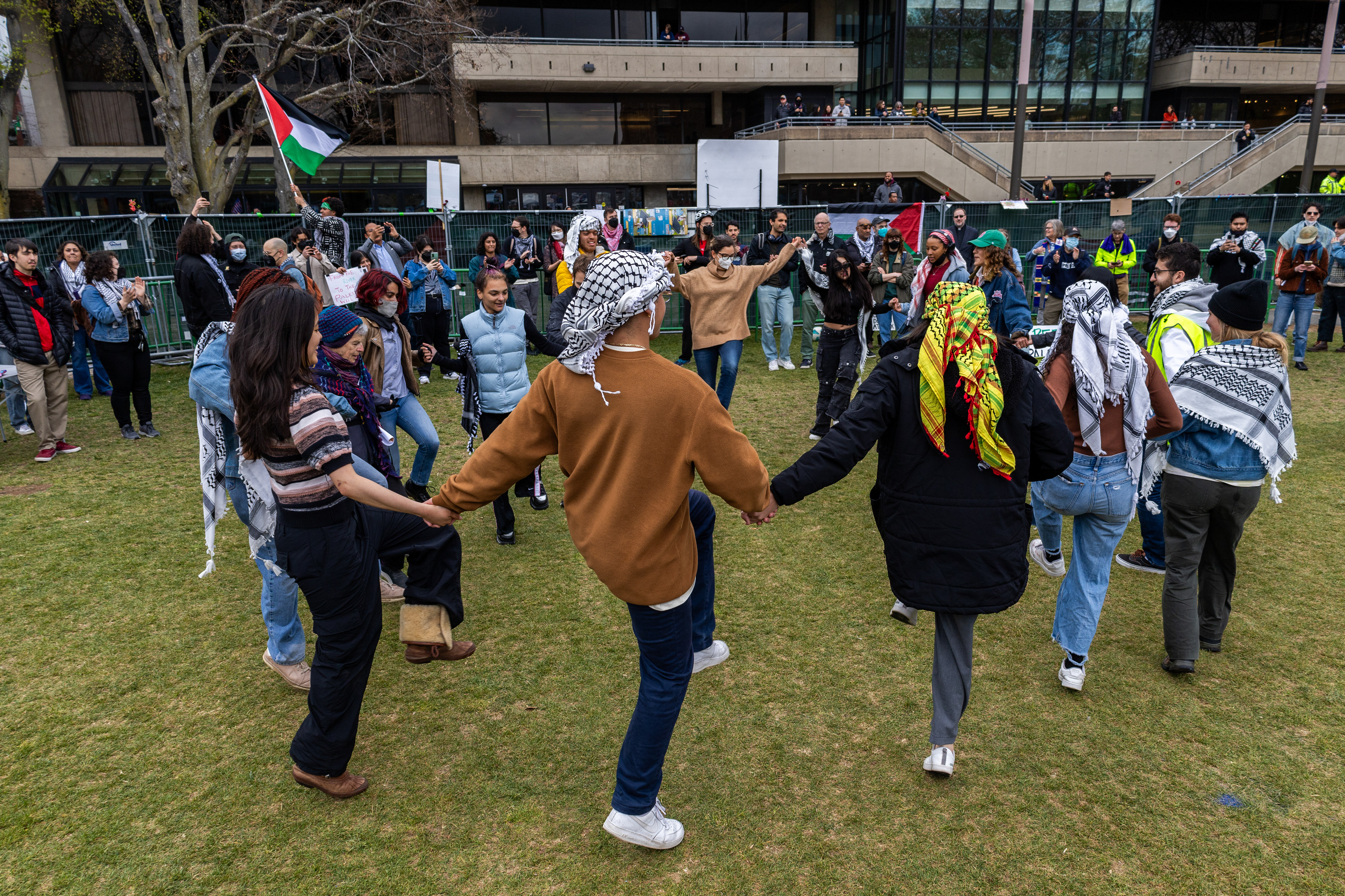 Camrbidge, Mass. — Protesters pass time by singing and dancing at M.I.T.'s pro-Palestine encampment.