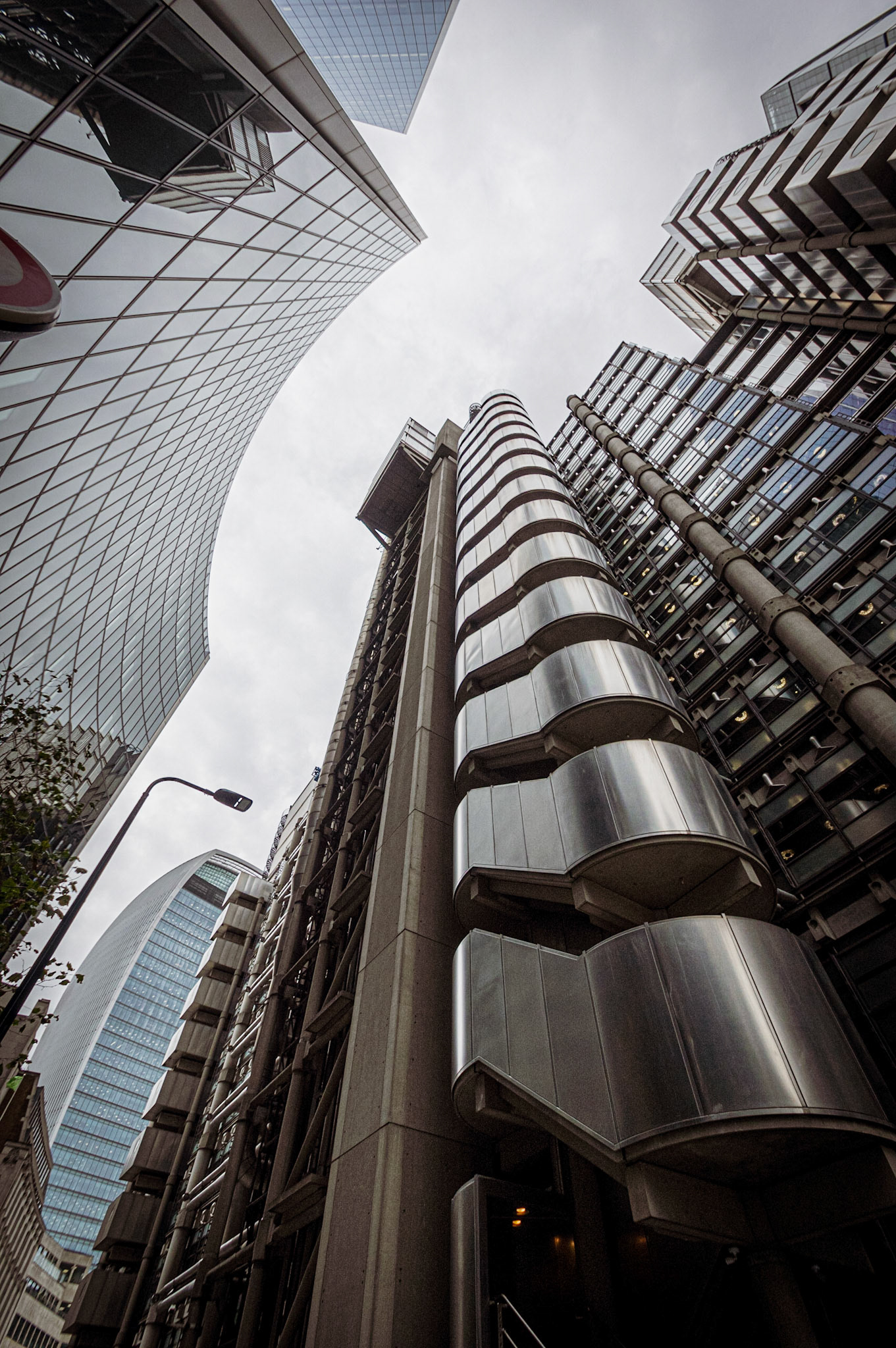 The architectural masterpiece that of course is the well photographed Lloyds Insurance building flanked by other buildings which in part make up the financial district in London.