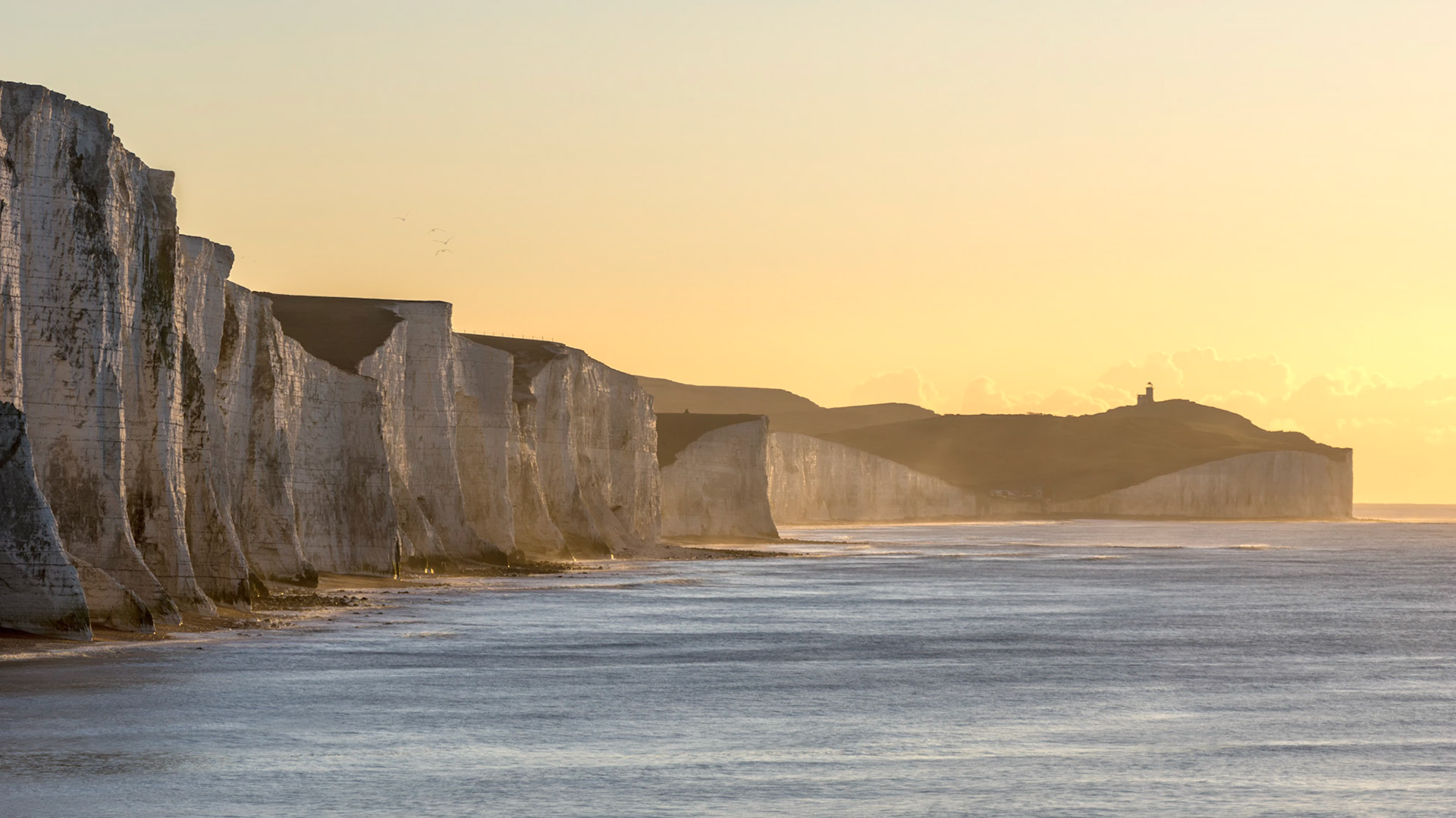 A Winter sunrise over the chalk cliffs on the South Coast.