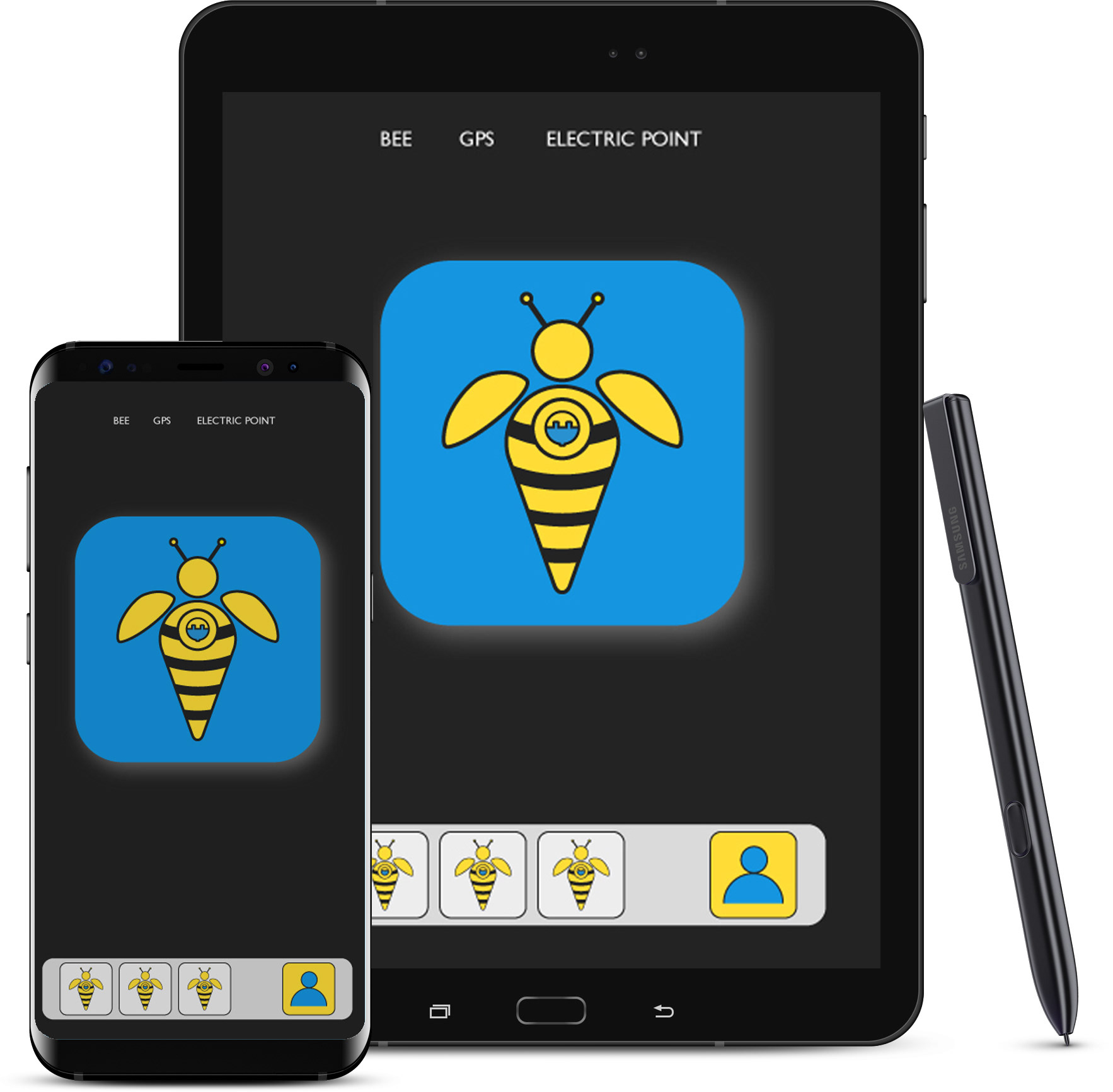 Ejemplo de prototipo para dispositivos móviles con fondo negro.