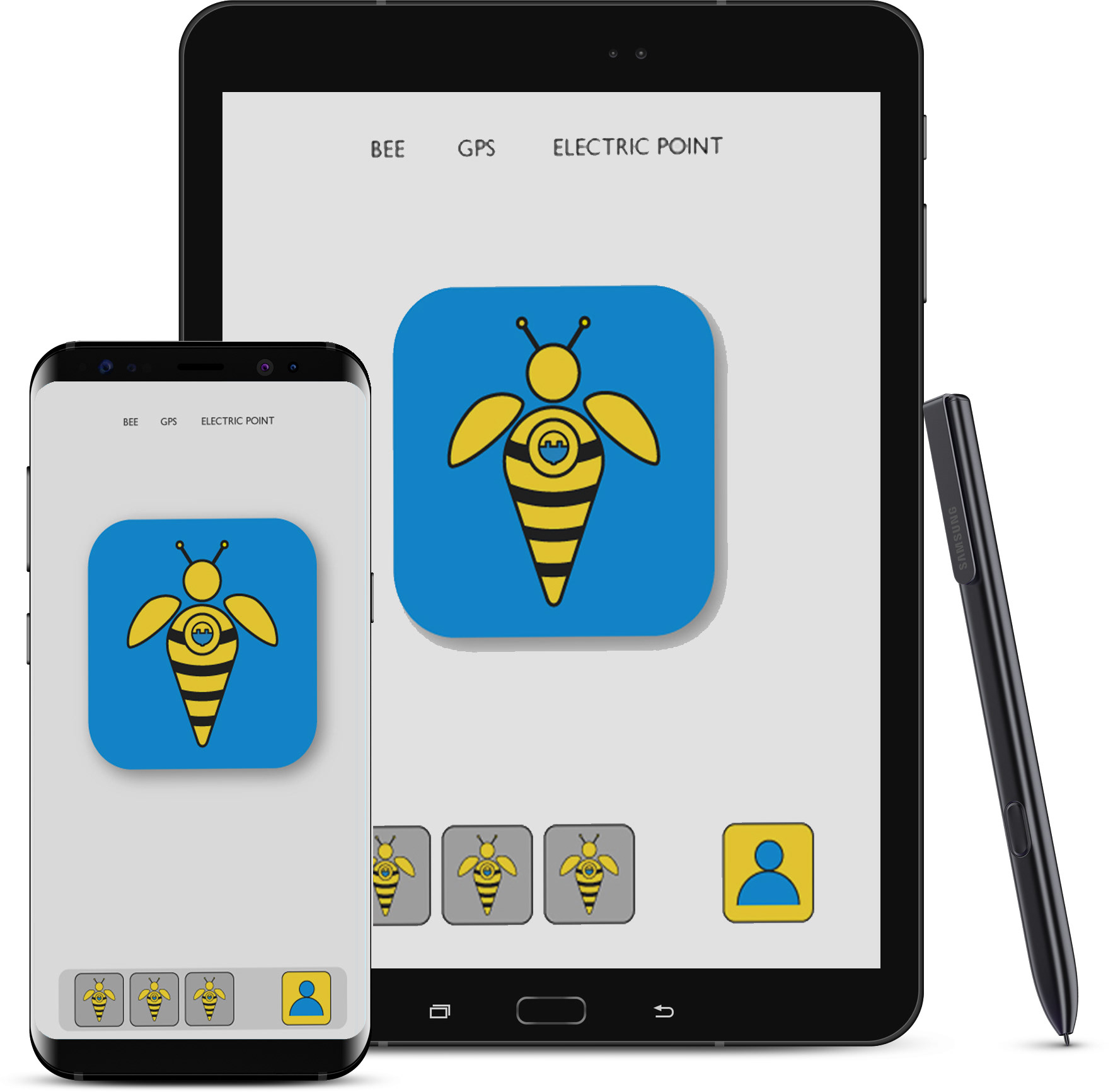 Ejemplo de prototipo para versión móvil i tablet con fondo gris.