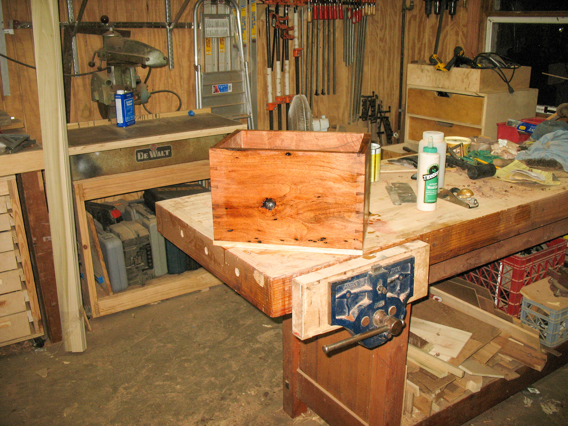 1st coat of shellac drying on freshly glued up box