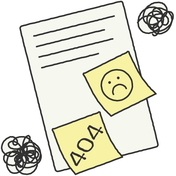 Immagine di un foglio con dei post-it che raffigurano una faccina triste e il numero 404