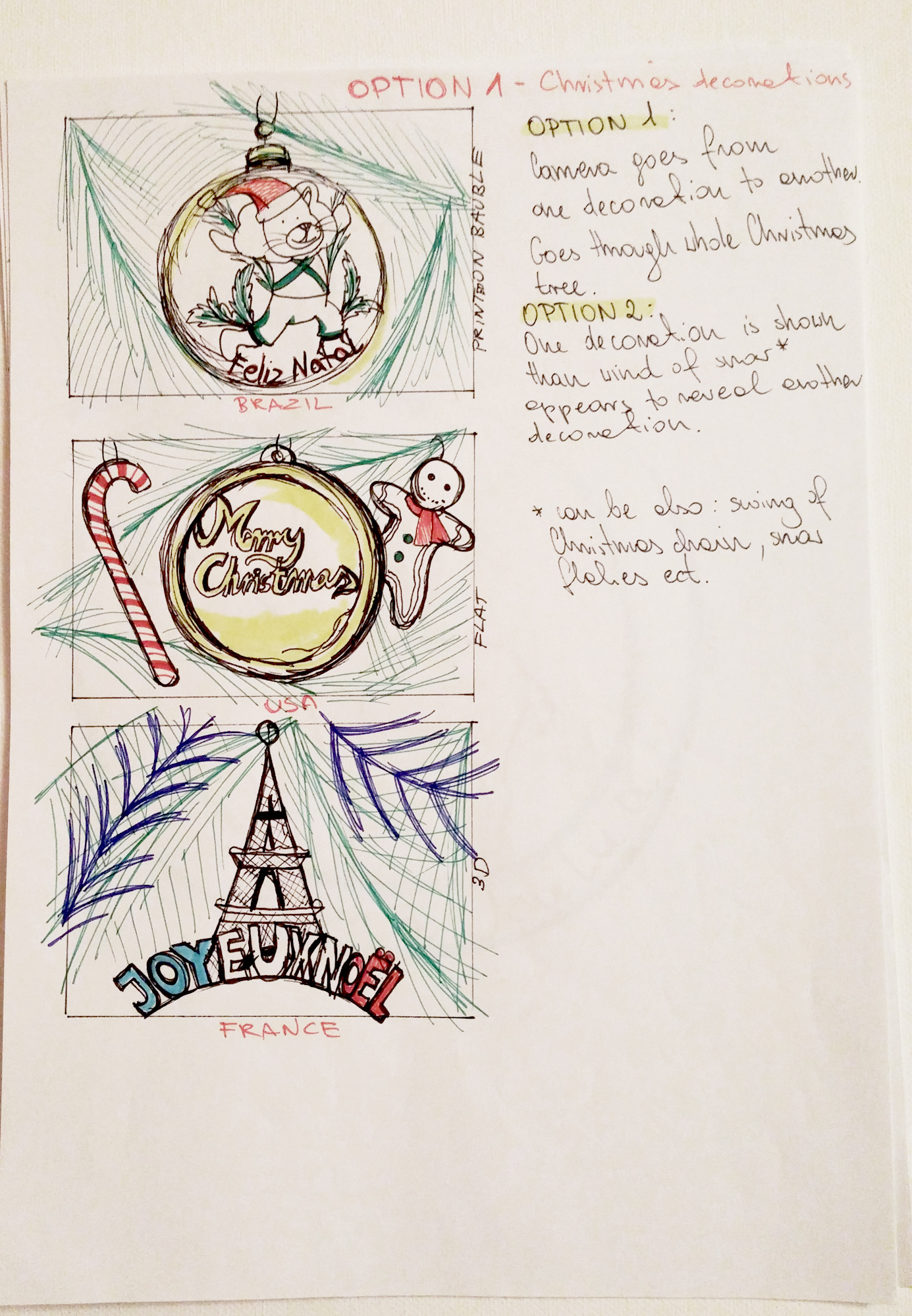Illustrations for animated christmas card.