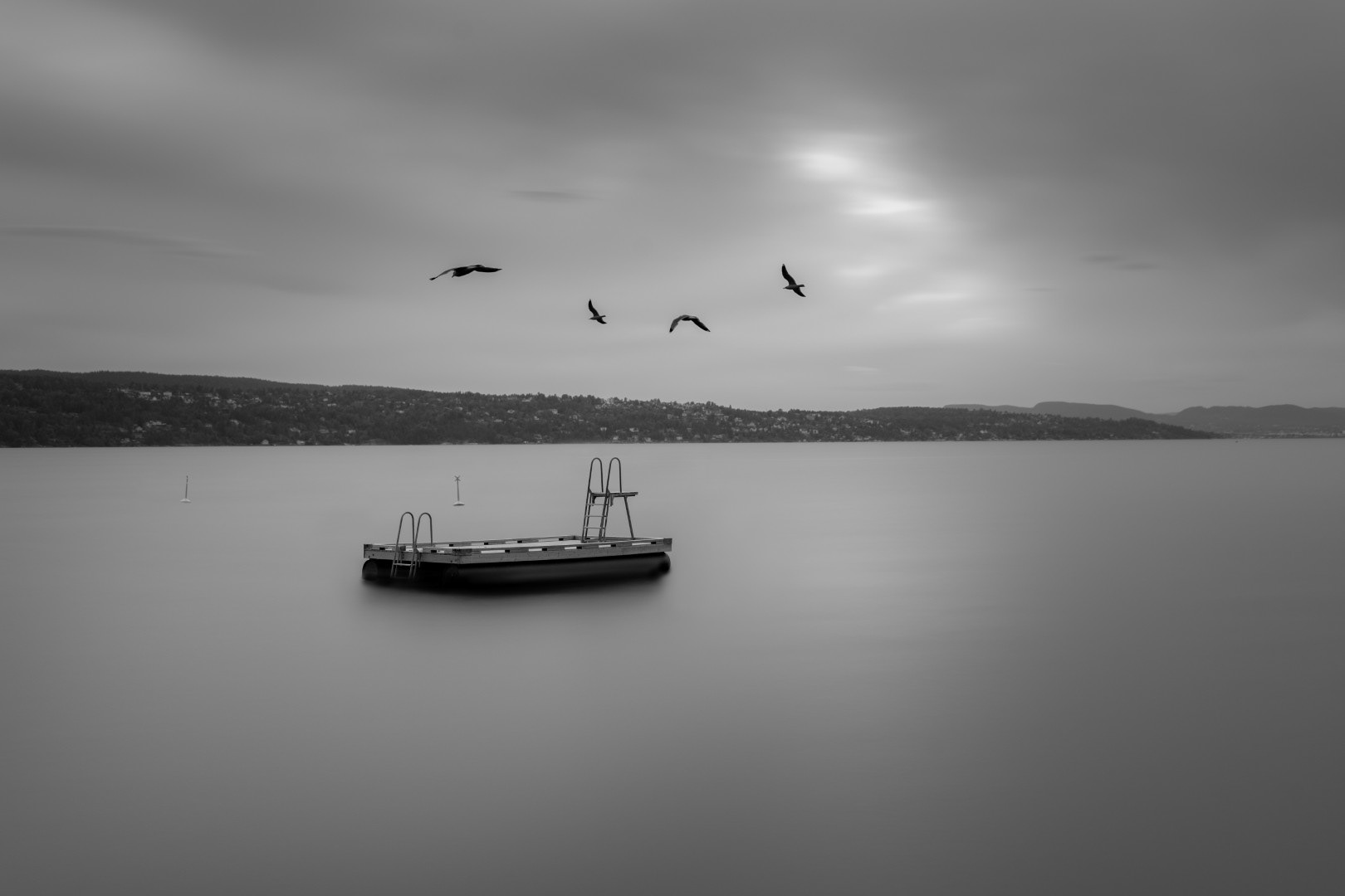 Langeksponering av badeflåte i Oslofjorden. 