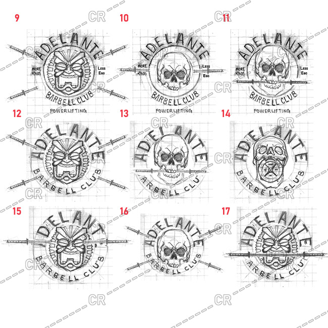 9 more sketches displaying potential of 2 icons: skull or Ku