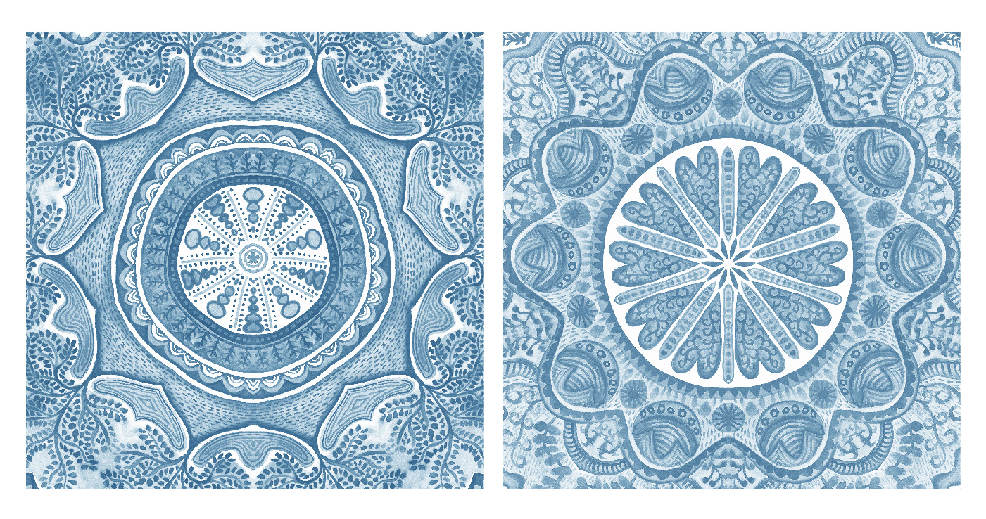 large blue watercolor decorative medallion from the Coastal Blue collection