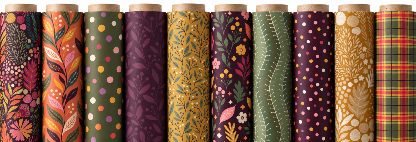 Ember Meadow surface pattern collection with coordinated seamless designs for fabric, wallpaper and home decor