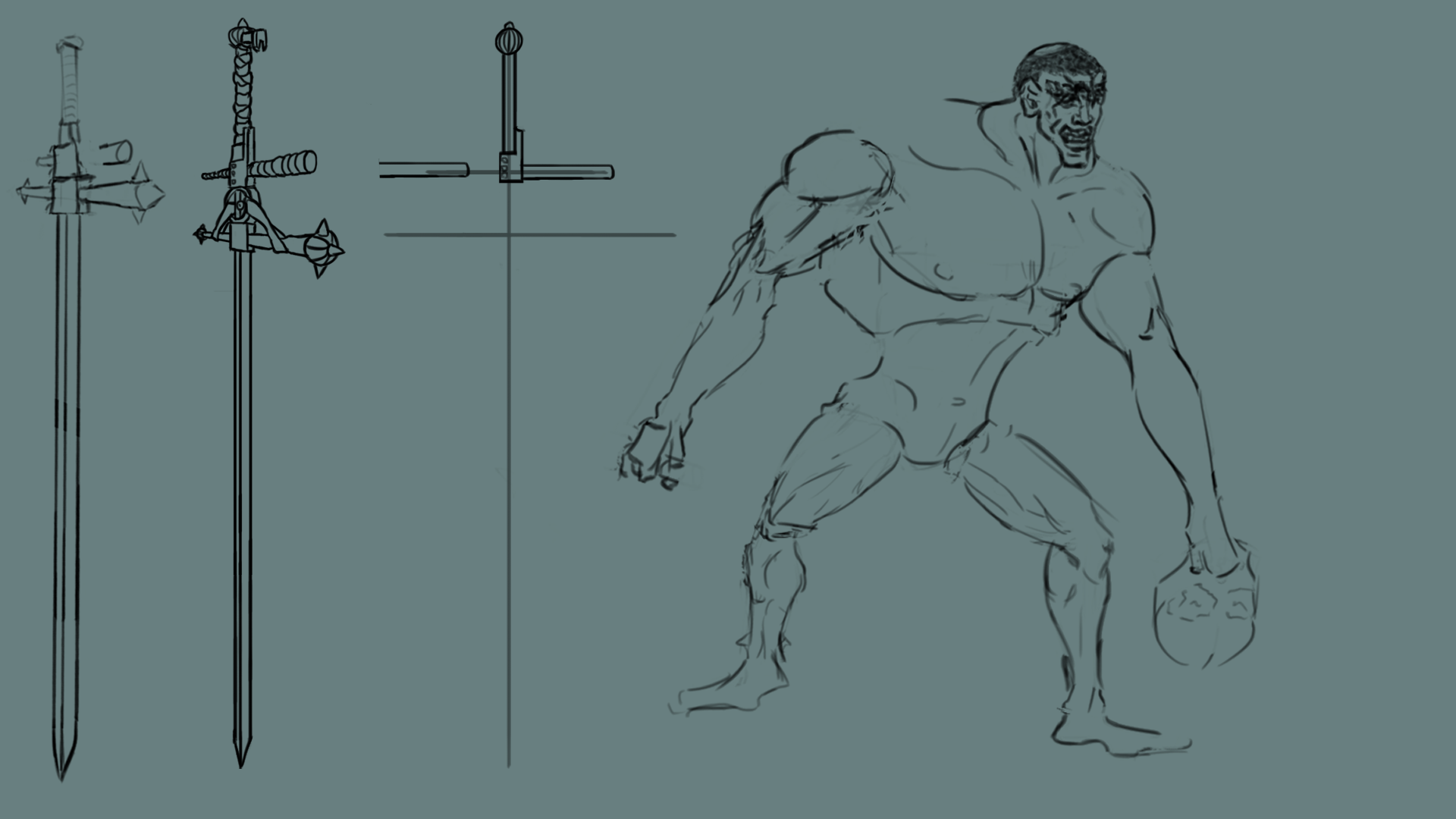 Body/Proportions and sword sketch