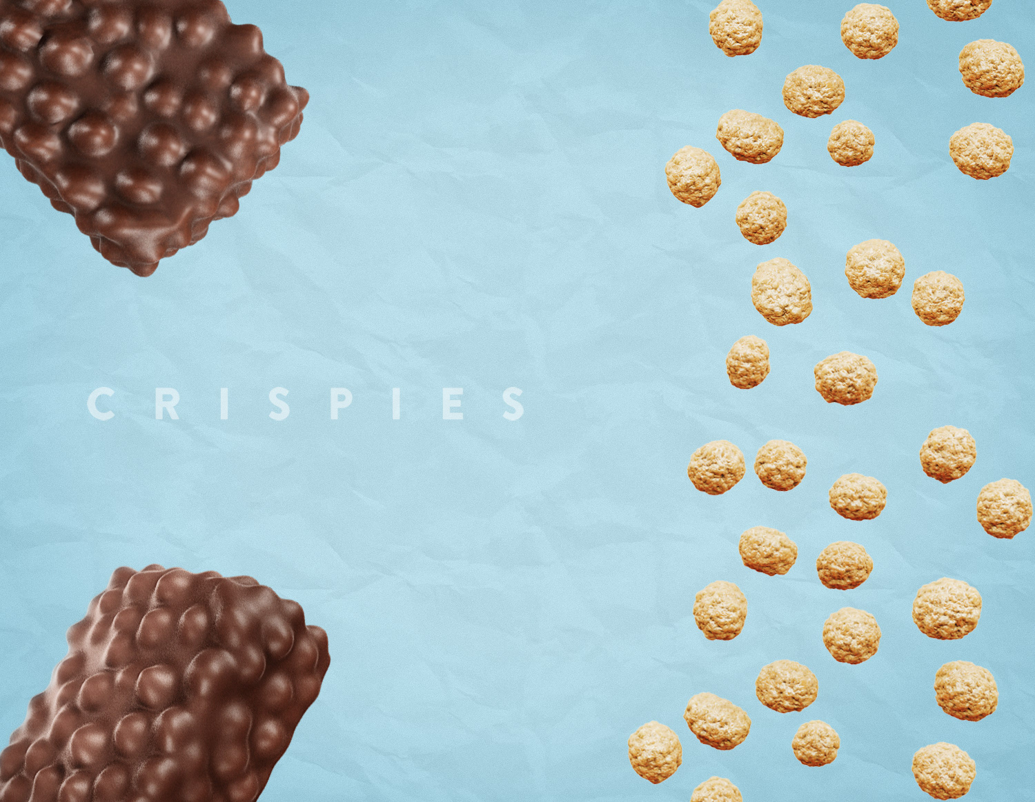 3d cgi vegan protein bar covered by chocolate on a light blue background with rice crispies