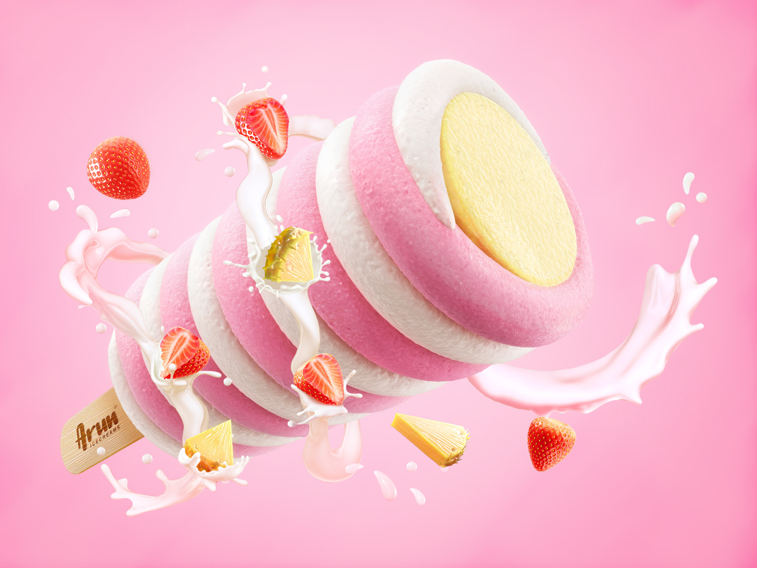 cgi key visual of ice cream bar cotton candy flavor 