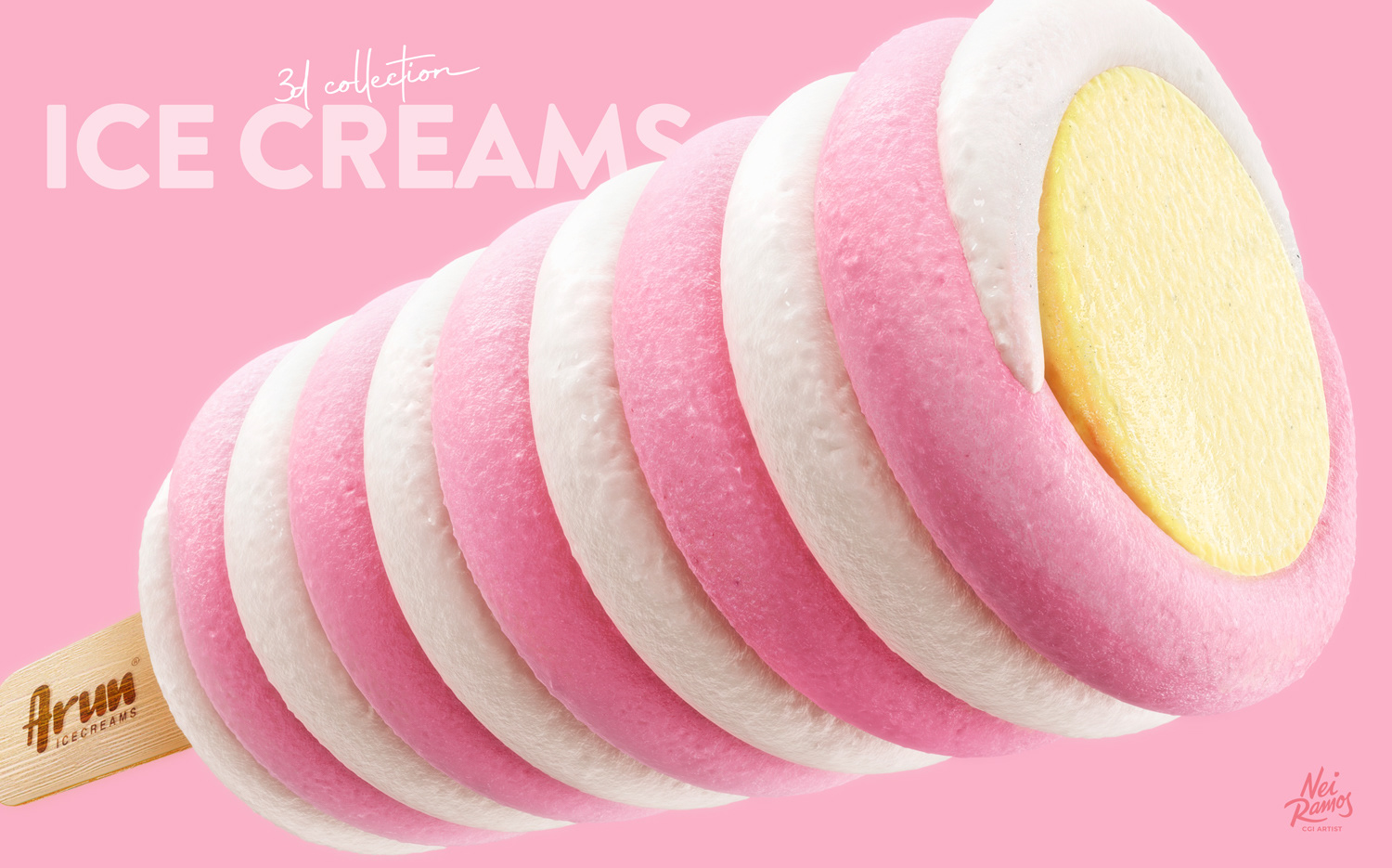 3s cgi ice cream bar cotton candy flavor on a rose background