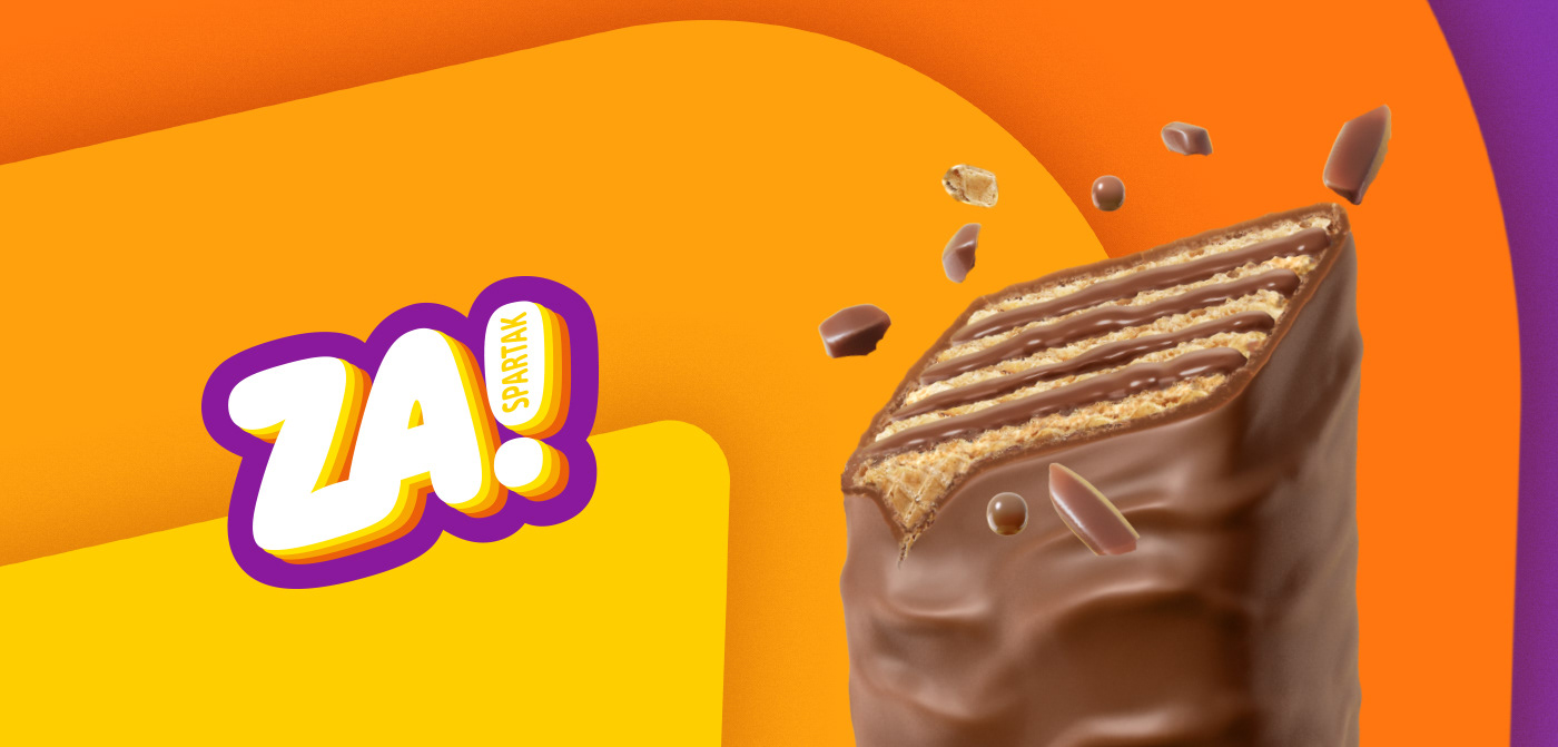 cgi key visual cereal bar covered by chocolate on a rainbow colors background