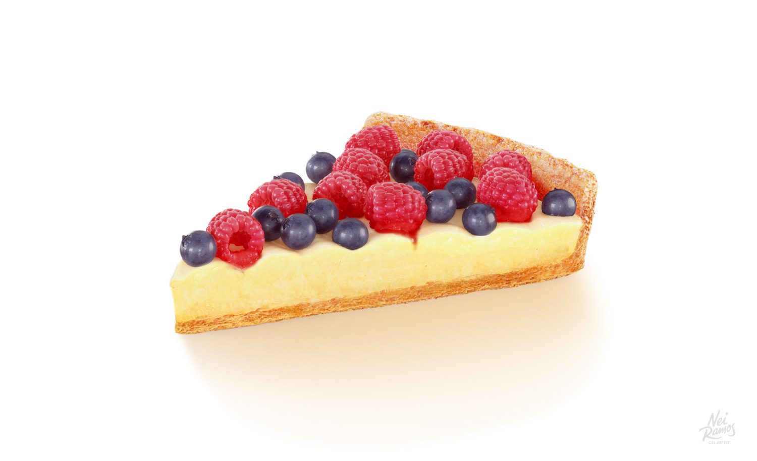 a photorealistic illustration of a cranberry and blueberry tart