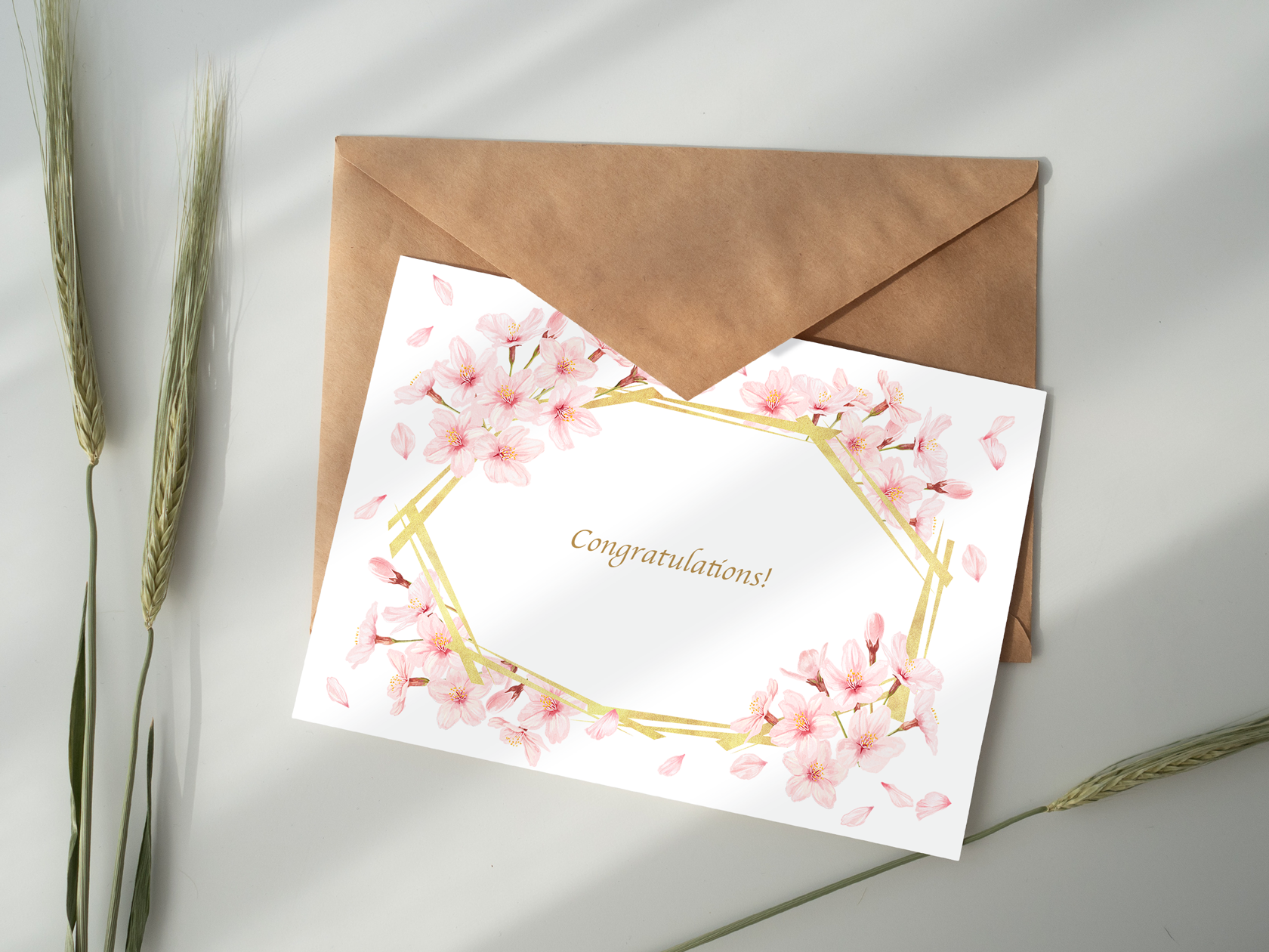 桜のカードのモックアップ