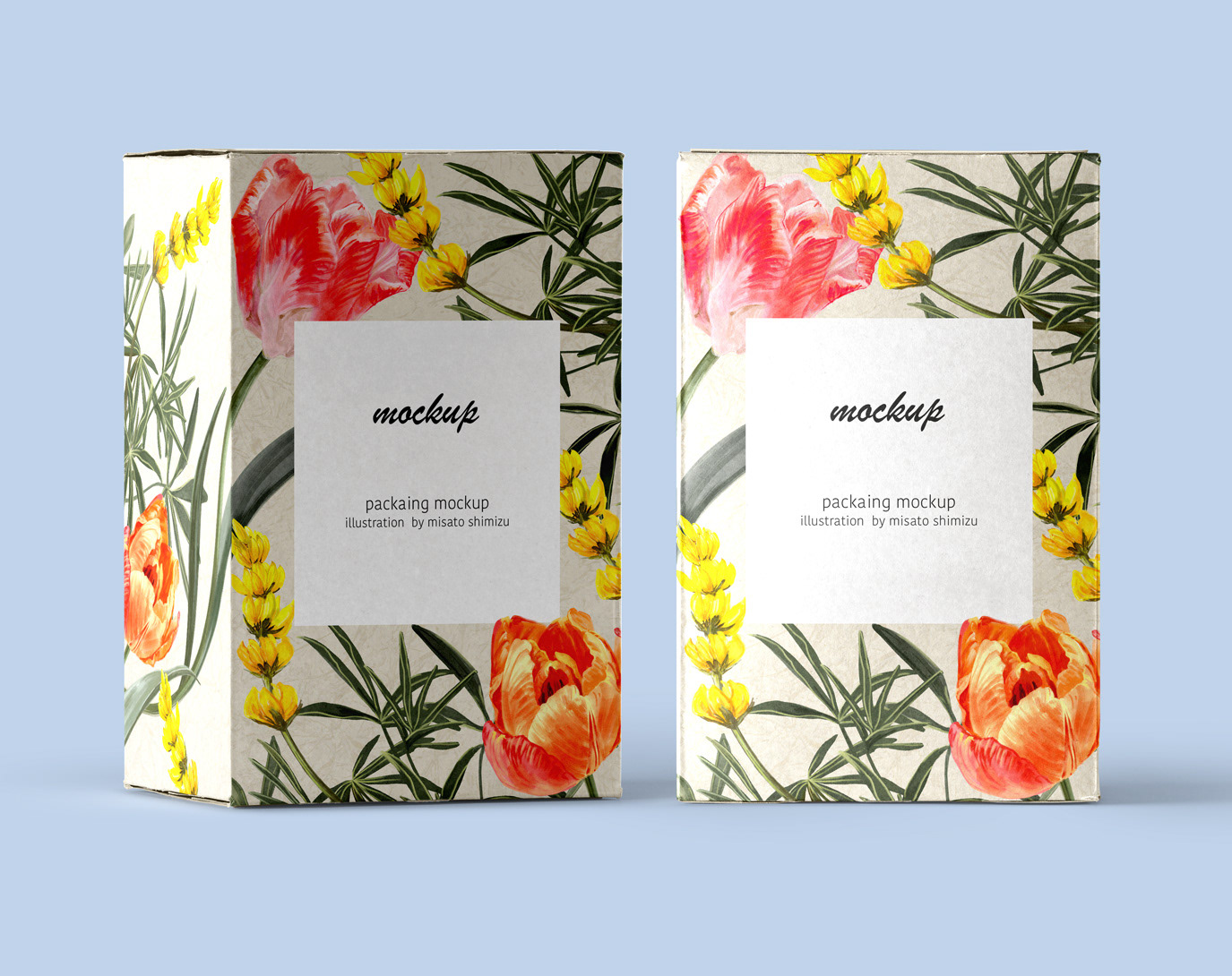 チューリップのイラストを使ったboxのモックアップ