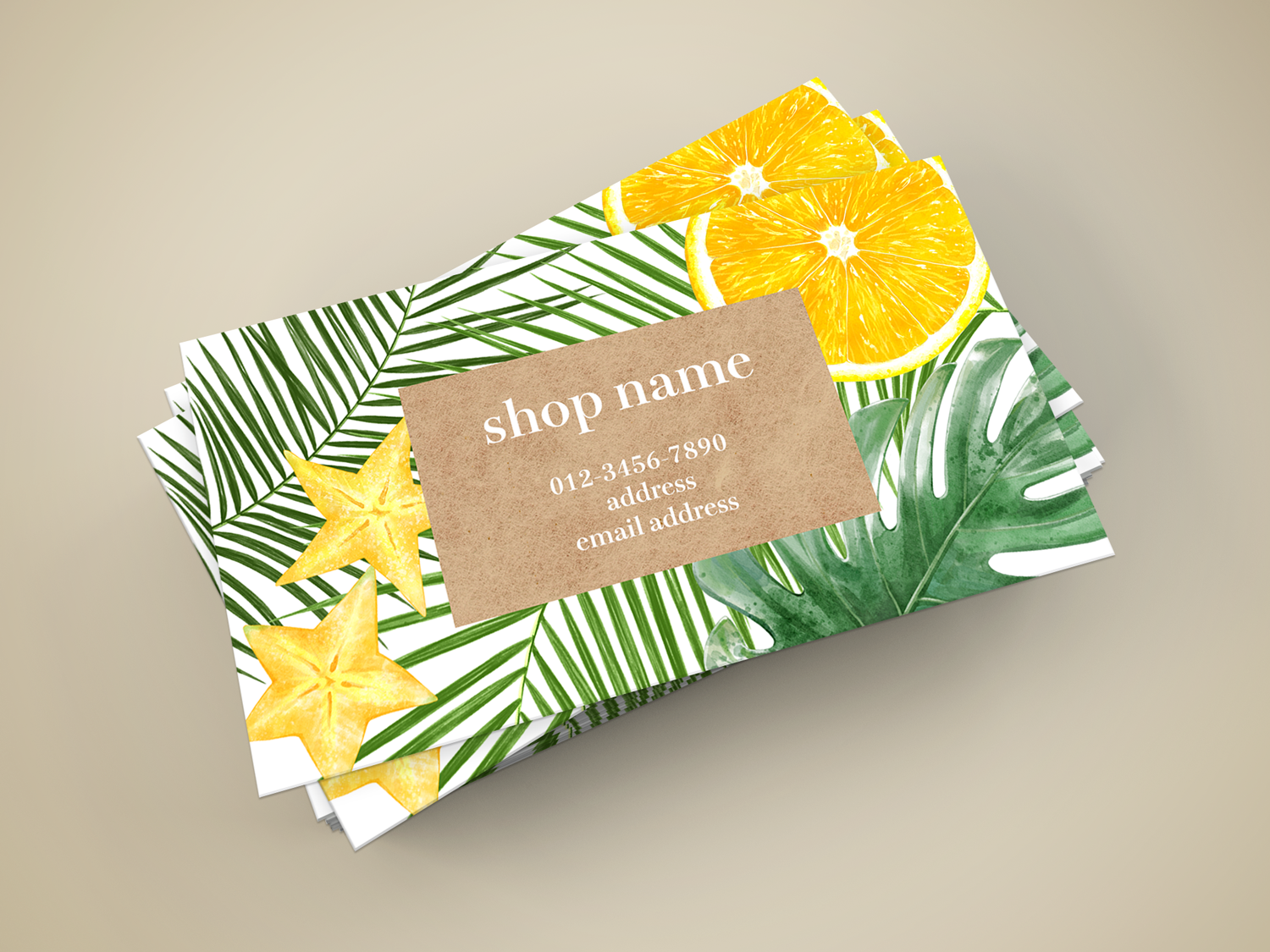 トロピカルなショップカードのモックアップ