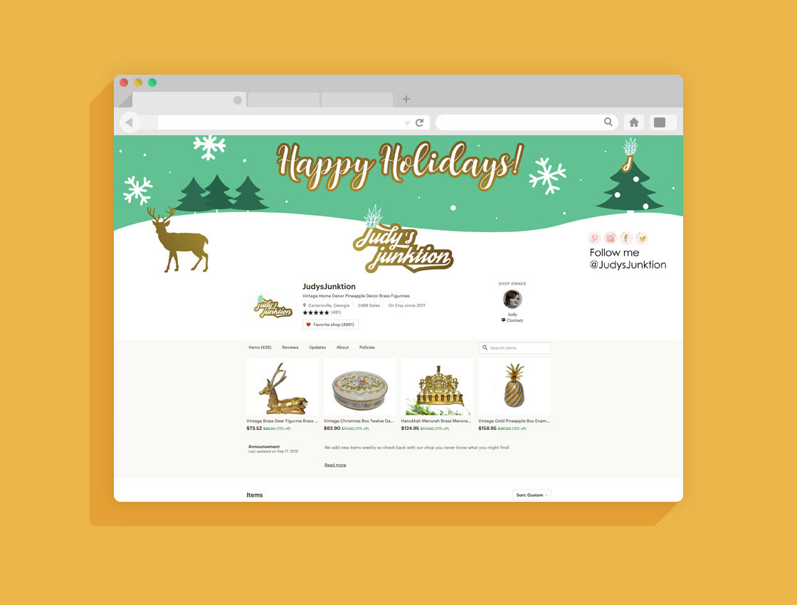 Etsy Banner Winter 2020 (Pink Social Media Buttons Requested by Client)