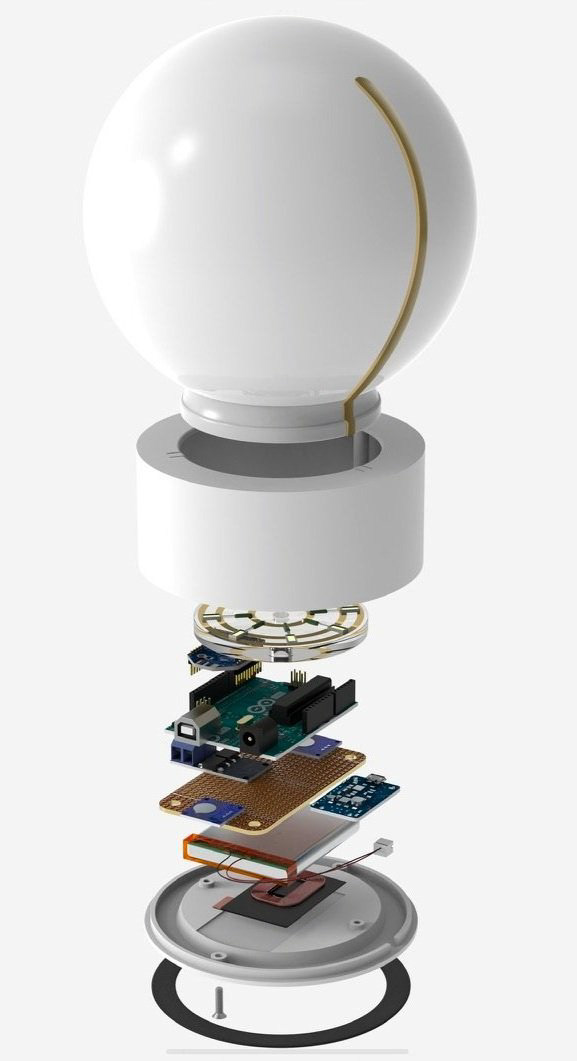 Exploded view of portable luminaire prototype