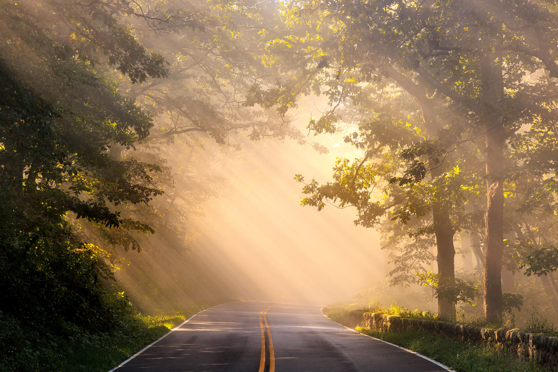 Sun beams on Skyline Drive
