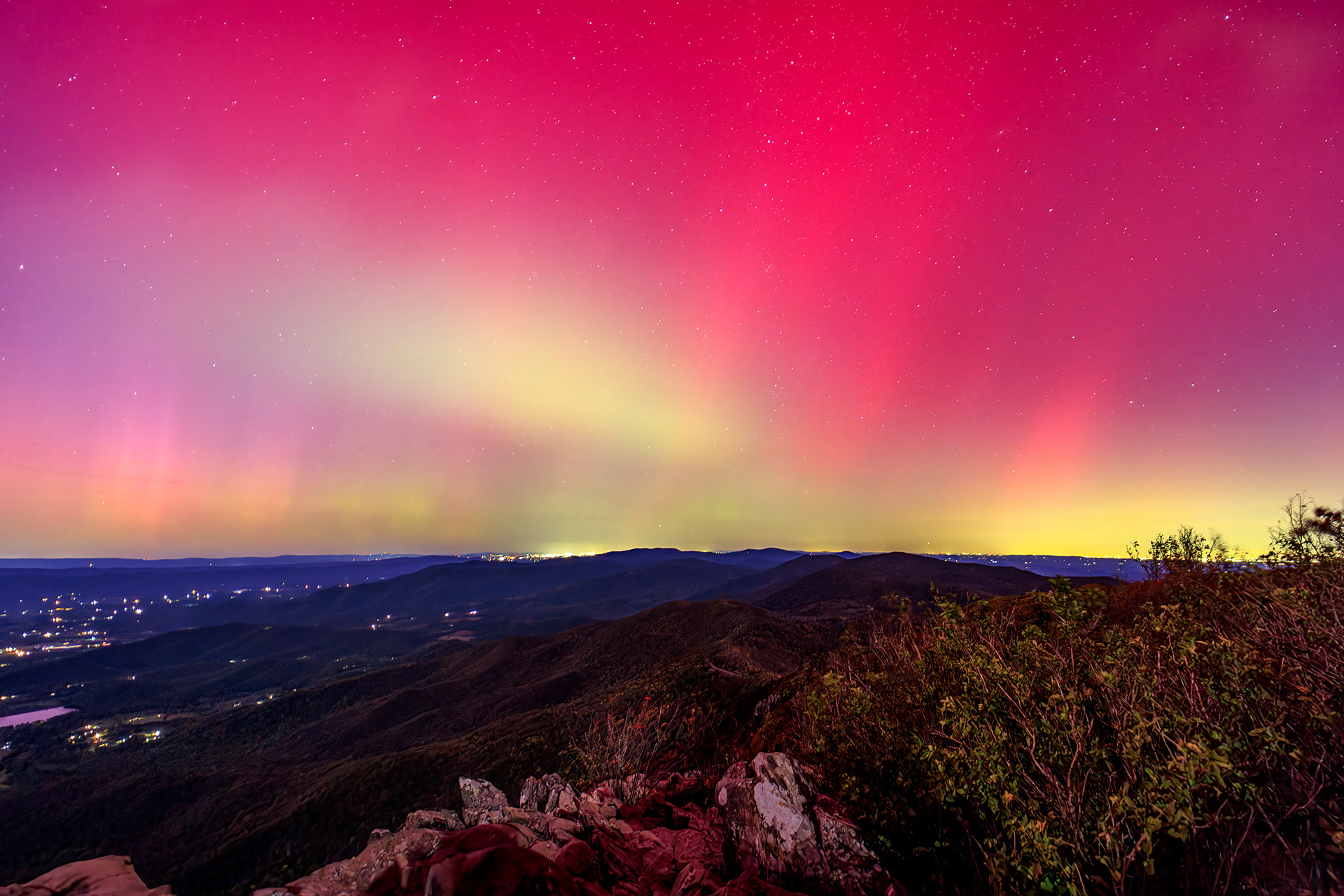 Aurora Borealis from Stonyman Summit, Shenandoah National Park
