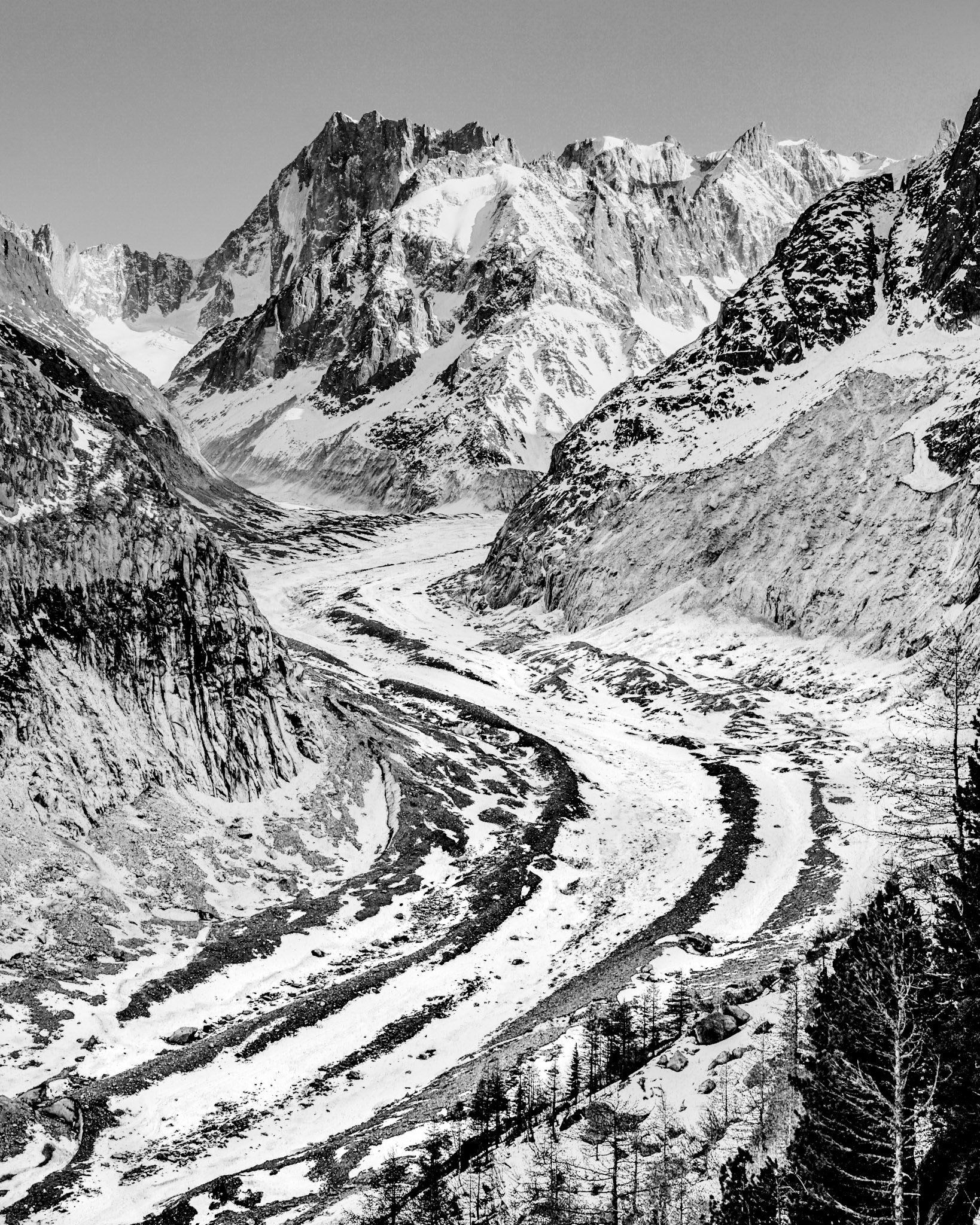 The Mer de Glace Glacier in Chamonix, France, having receded back out of view