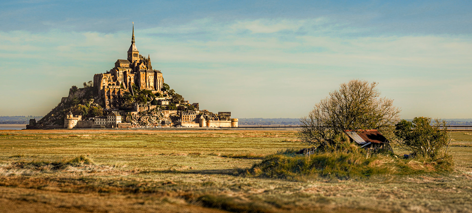 Mont Saint Michel from the local countryside, Normandy, France