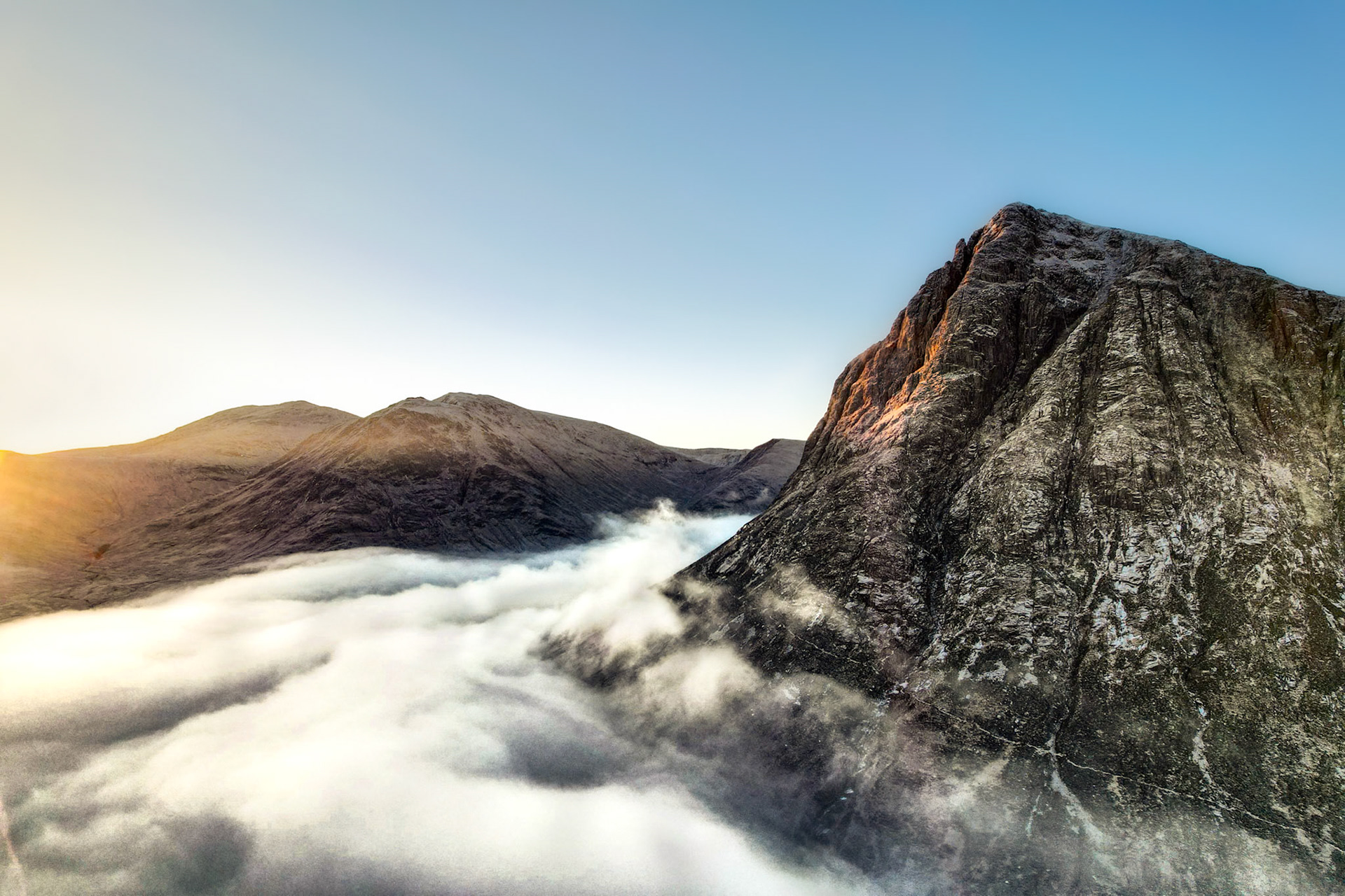 First Light on the Buachaille in Winter, Glencoe, Scotland.