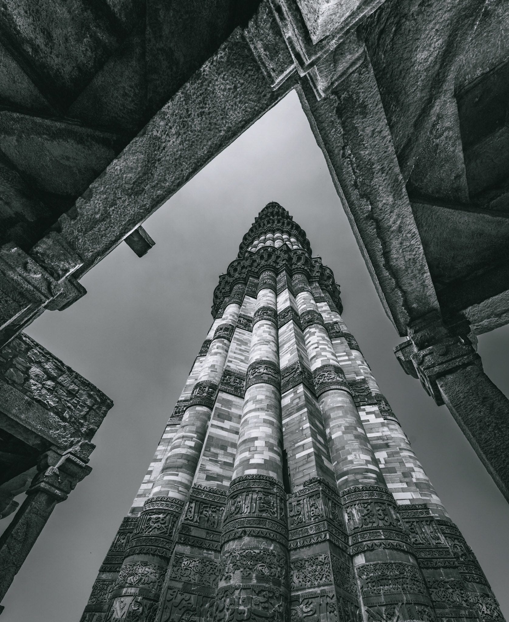 The Qutub Minar in Delhi, India, Black and White