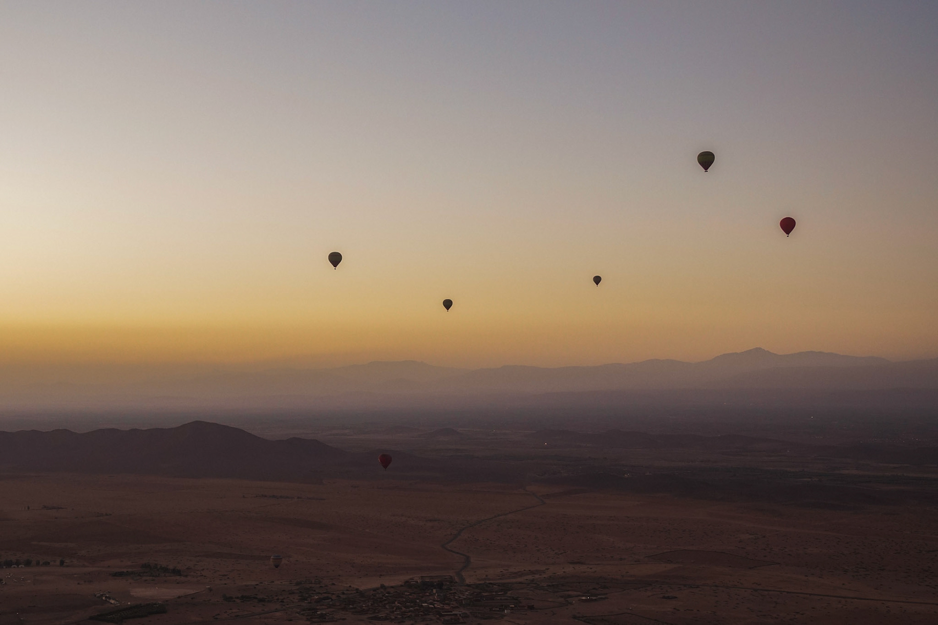 Hot Air Balloons in Morocco at Sunrise, Marrakech, Morocco