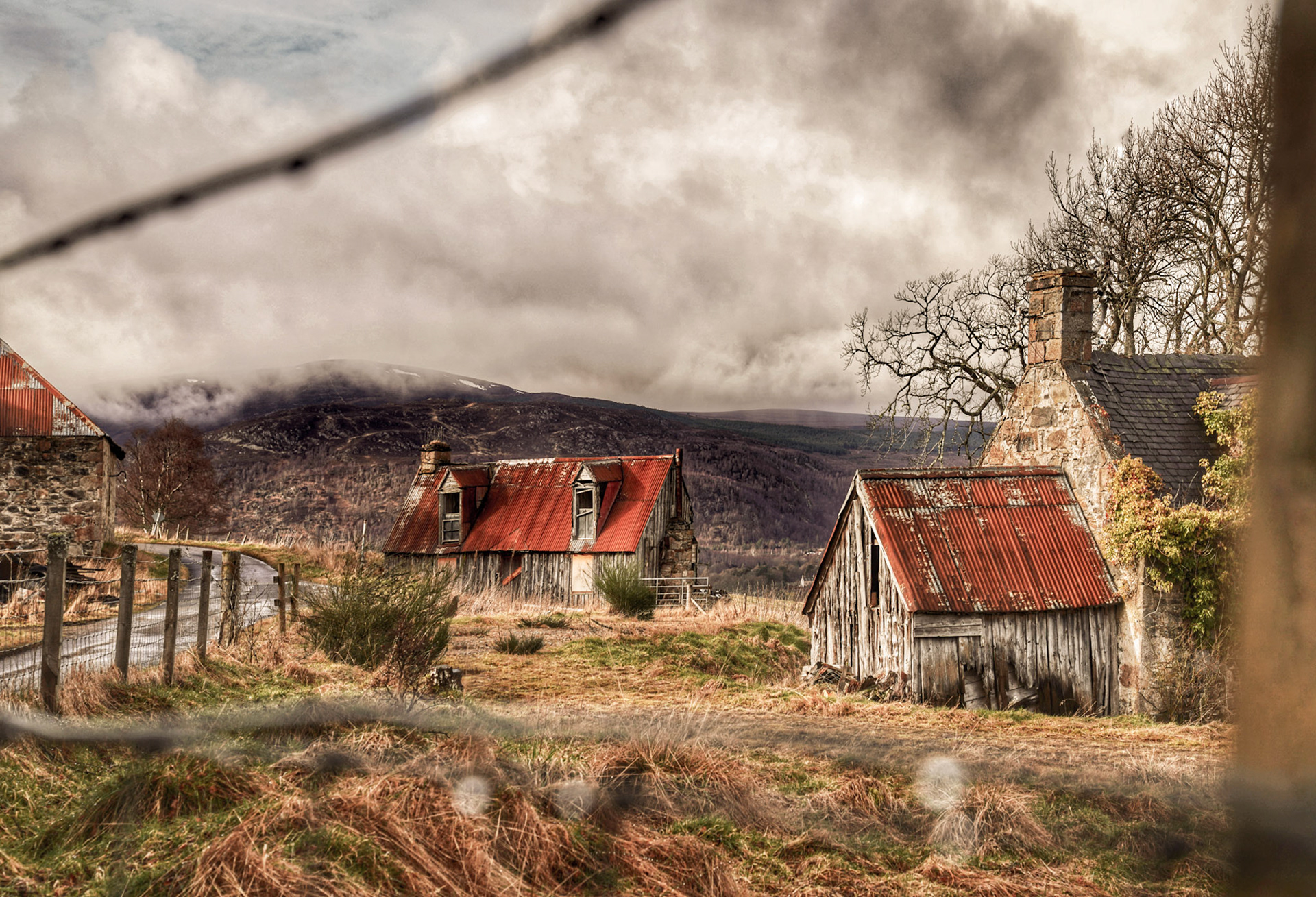 Abandoned cottages in rural Scotland, Cairngorms National Park